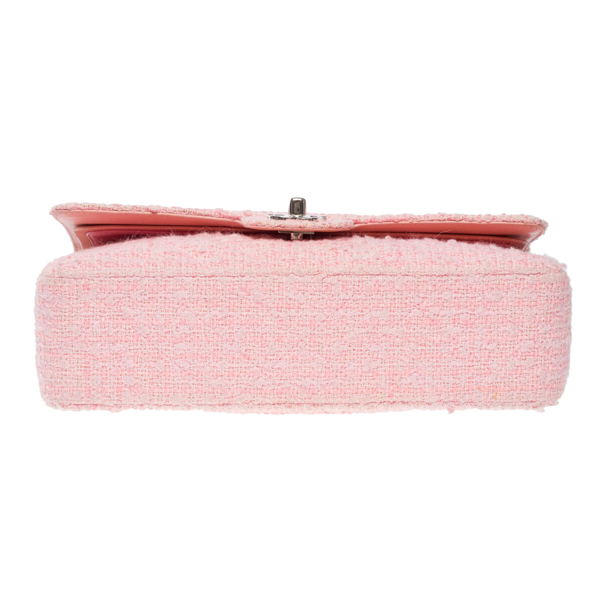 Amazing Chanel Timeless double flap shoulder bag in Pink Quilted Tweed, SHW 7