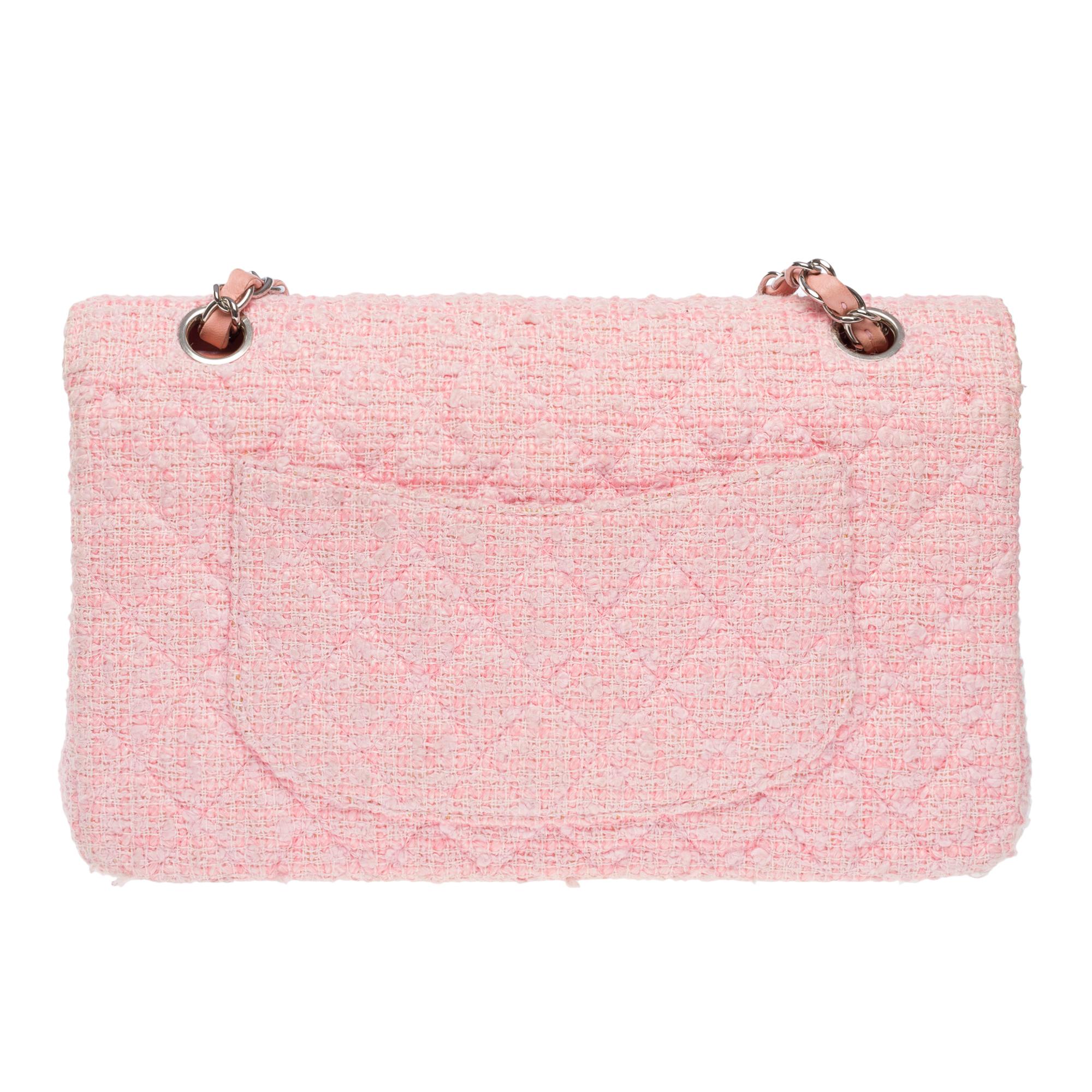 Women's Amazing Chanel Timeless double flap shoulder bag in Pink Quilted Tweed, SHW