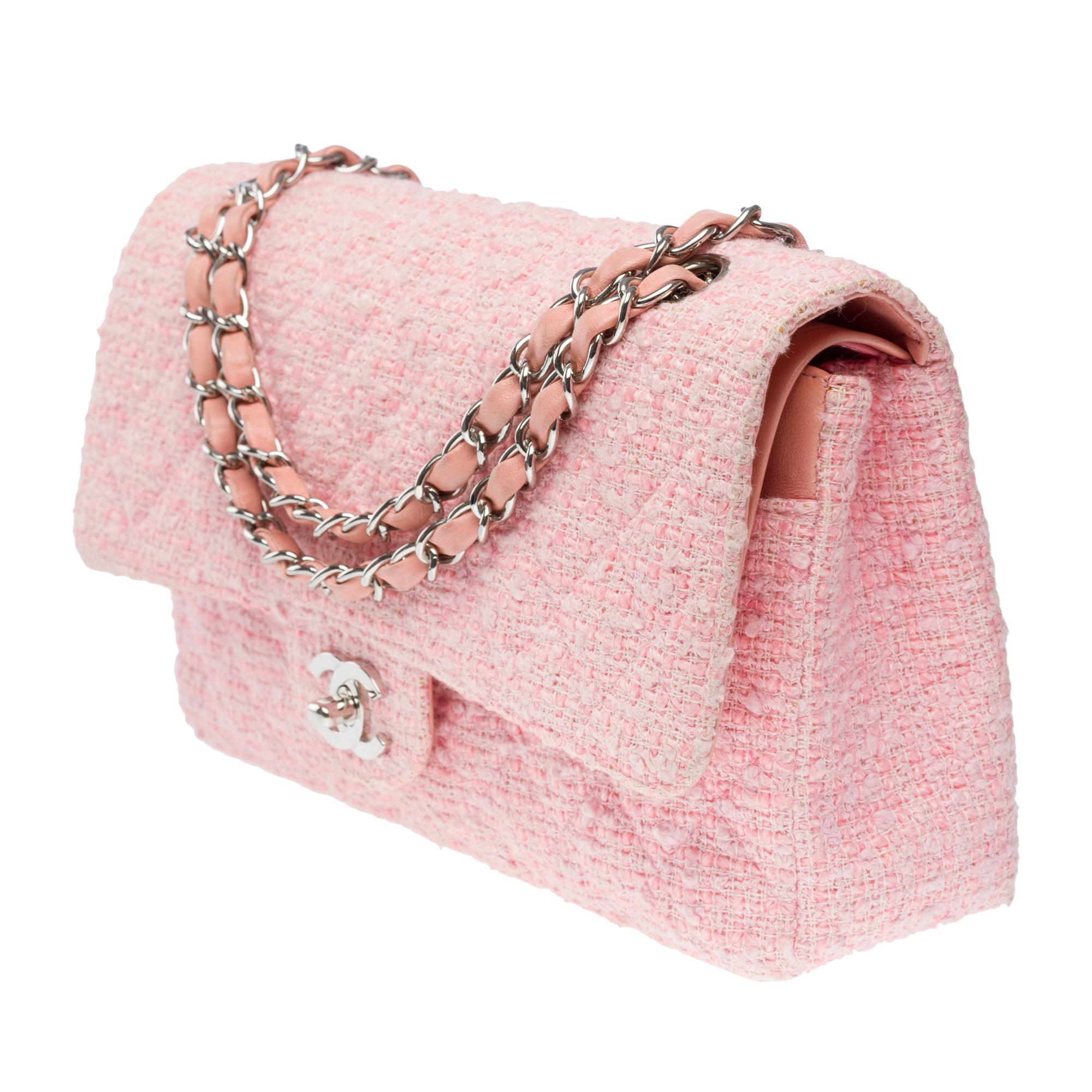 Amazing Chanel Timeless double flap shoulder bag in Pink Quilted Tweed, SHW 1