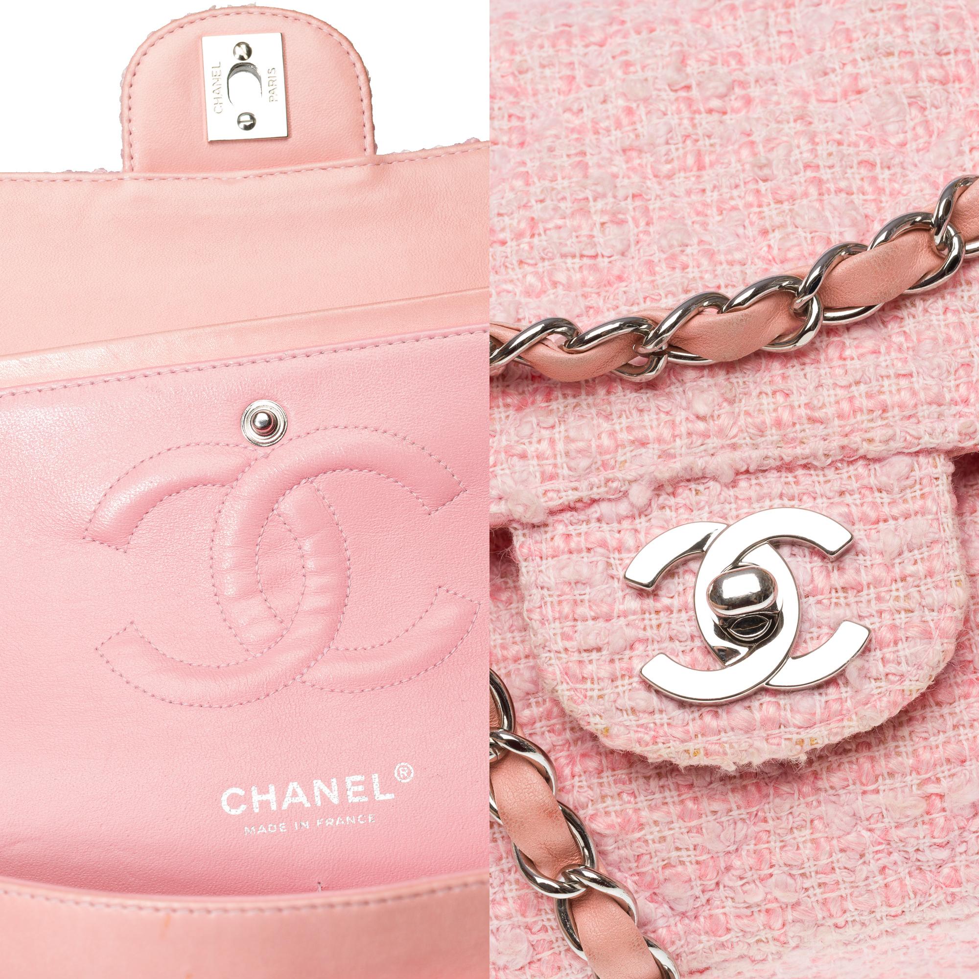 Amazing Chanel Timeless double flap shoulder bag in Pink Quilted Tweed, SHW 3