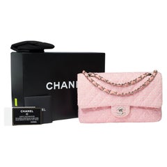 Amazing Chanel Timeless double flap shoulder bag in Pink Quilted Tweed, SHW