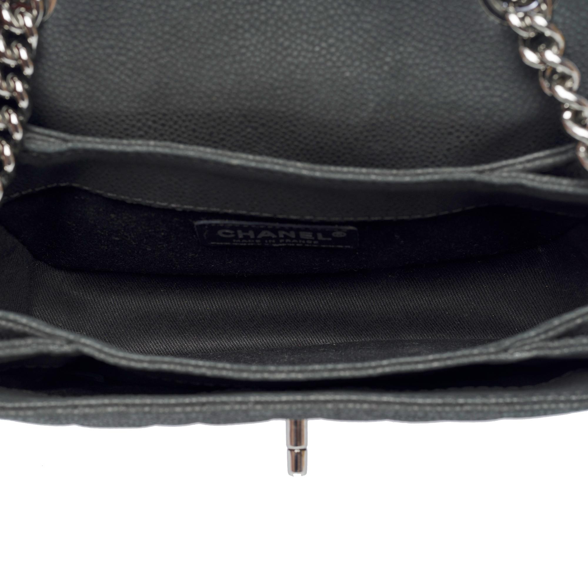 Amazing Chanel Timeless Mini flap shoulder bag in Black Caviar leather, SHW For Sale 4