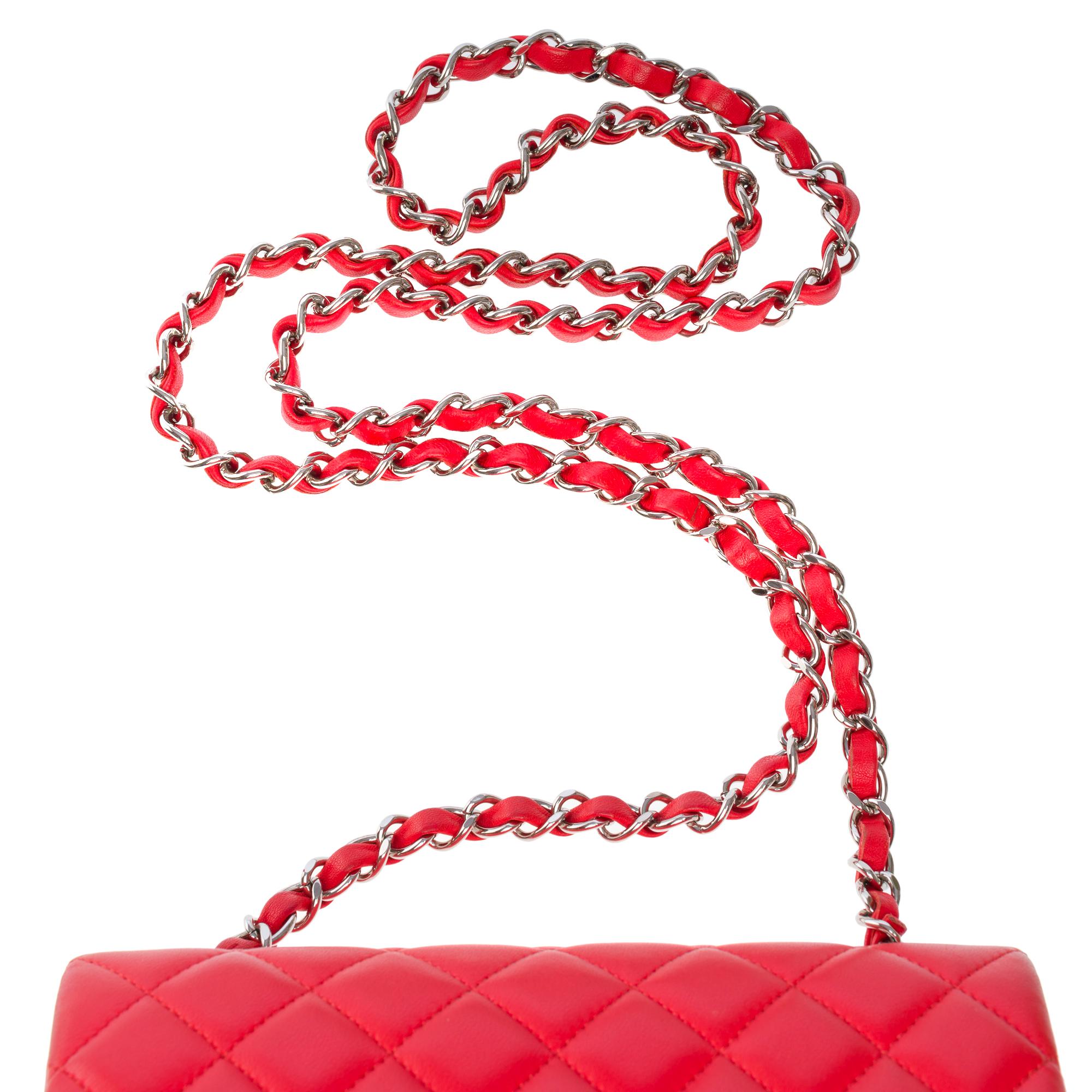 Amazing Chanel Timeless Mini shoulder flap bag in Red quilted lambskin,  SHW For Sale 6