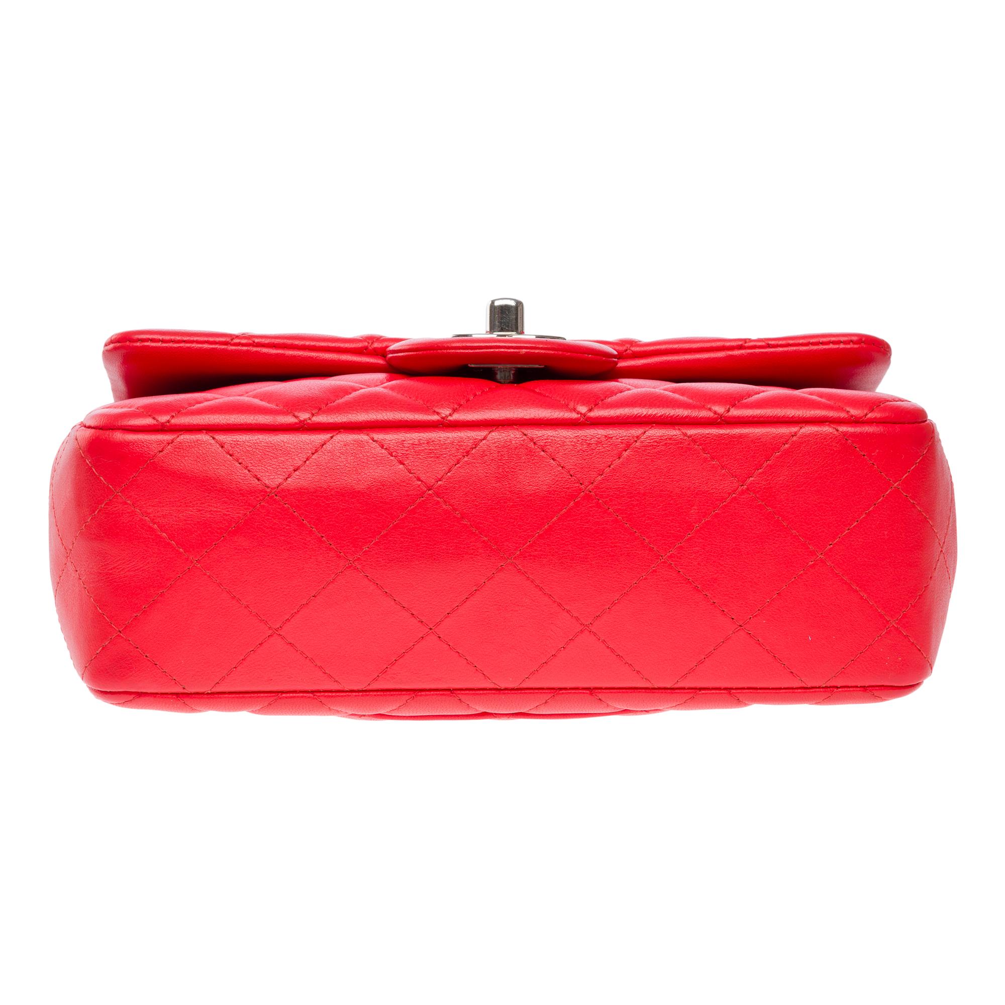 Amazing Chanel Timeless Mini shoulder flap bag in Red quilted lambskin,  SHW For Sale 7