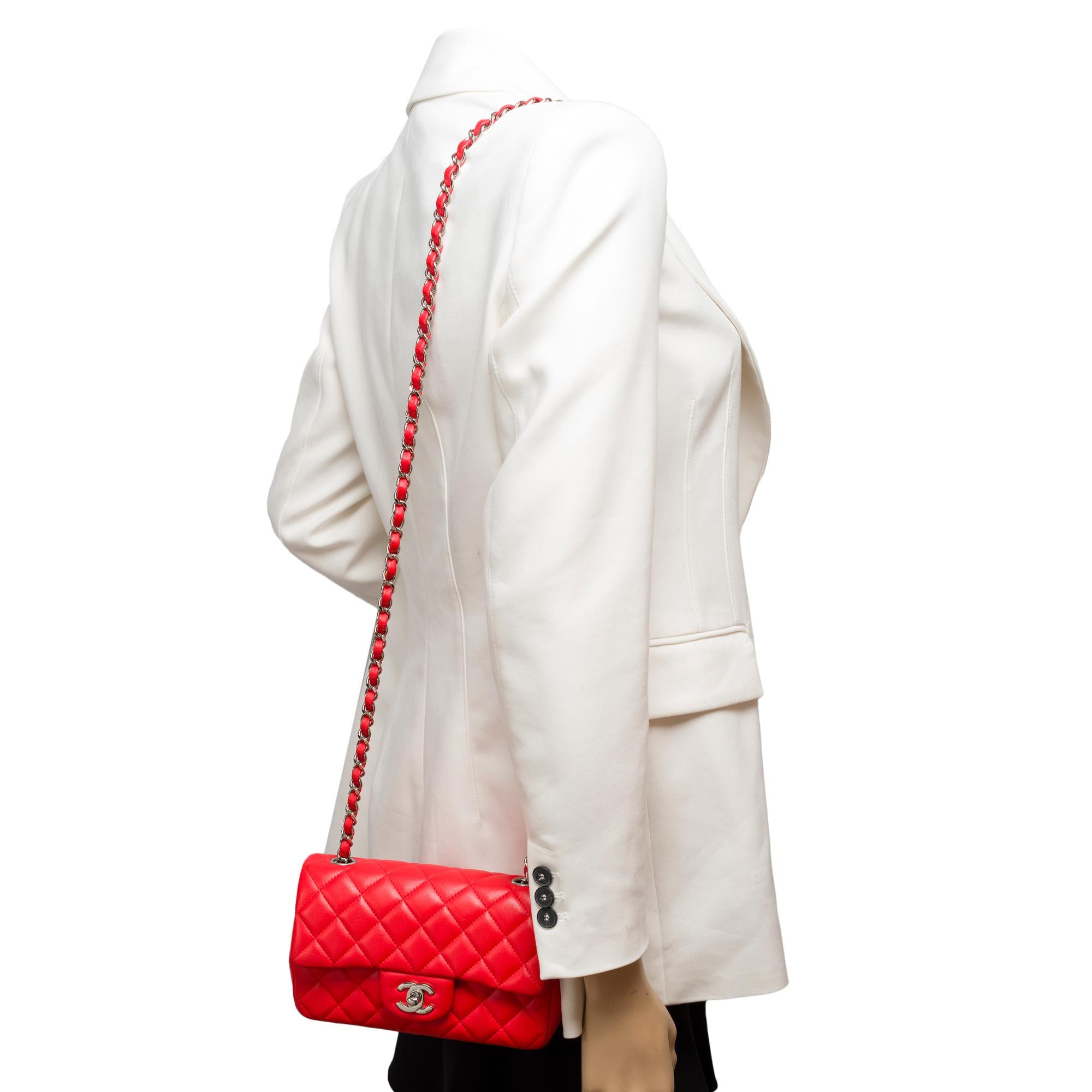 Amazing Chanel Timeless Mini shoulder flap bag in Red quilted lambskin,  SHW For Sale 9