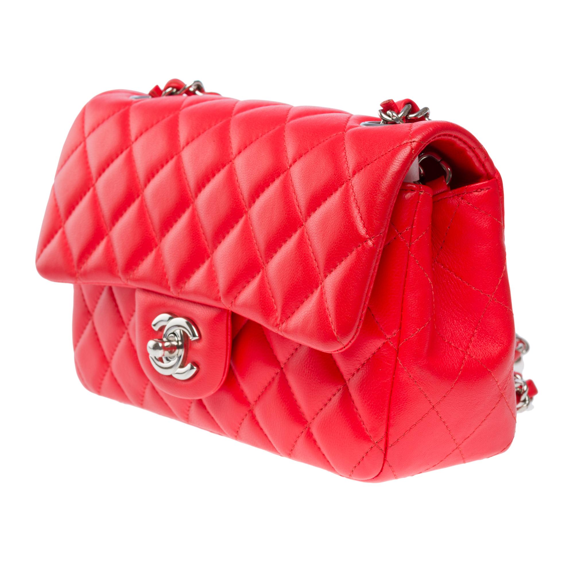 Amazing Chanel Timeless Mini shoulder flap bag in Red quilted lambskin,  SHW For Sale 1