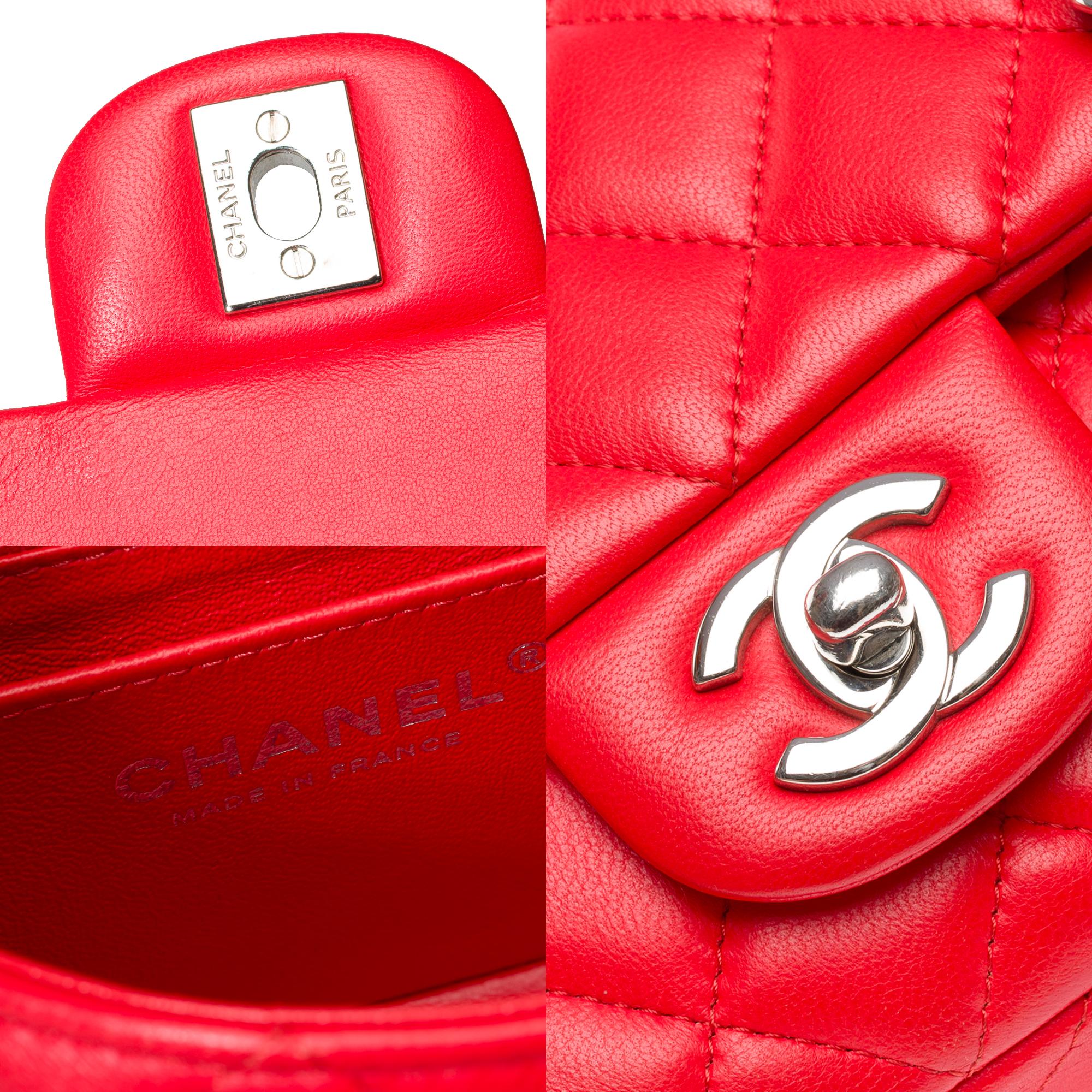 Amazing Chanel Timeless Mini shoulder flap bag in Red quilted lambskin,  SHW For Sale 3
