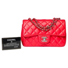 Amazing Chanel Timeless Mini shoulder flap bag in Red quilted lambskin,  SHW