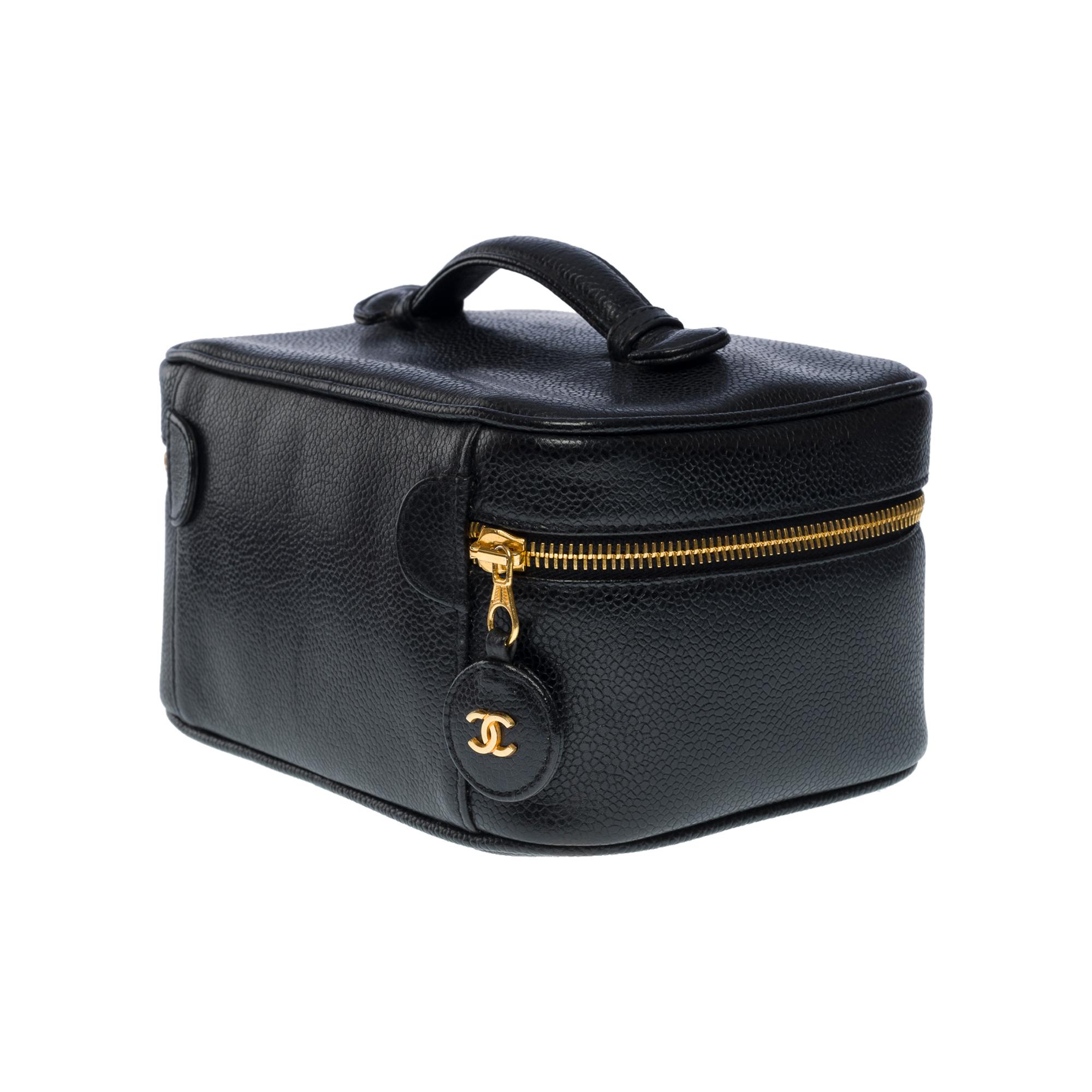 Amazing Chanel Vanity Case bag in Black caviar leather, GHW 1