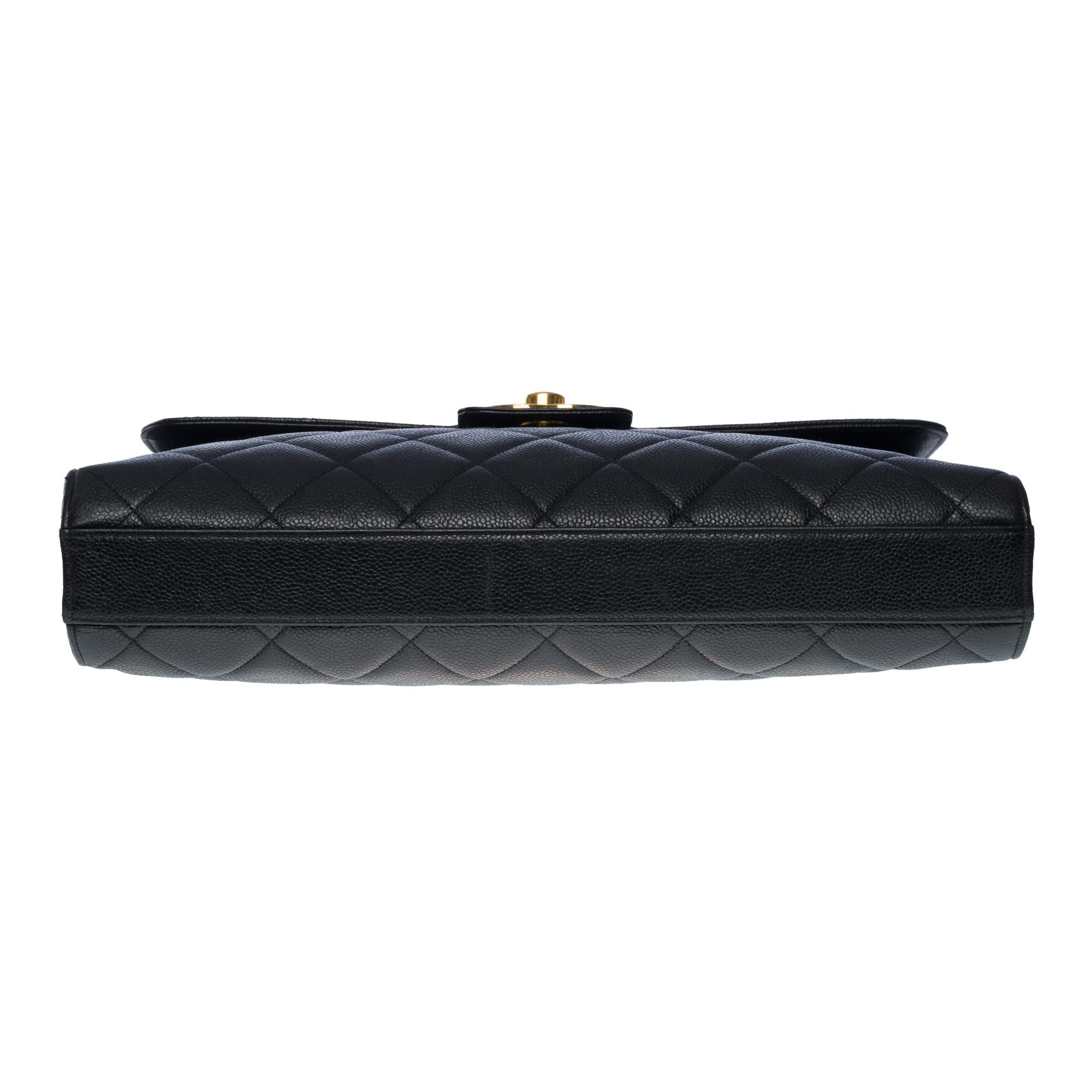 Amazing Chanel vintage Briefcase in black caviar leather, GHW 6