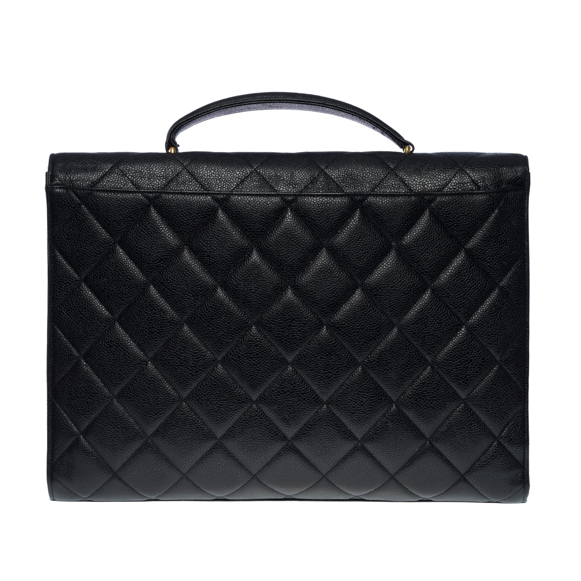 Amazing Chanel vintage Briefcase in black caviar leather, GHW In Good Condition In Paris, IDF