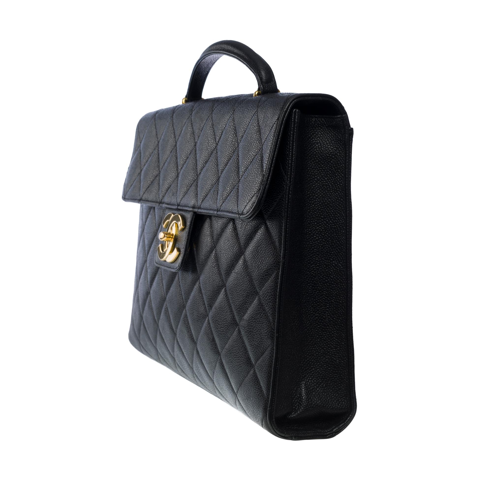 Women's or Men's Amazing Chanel vintage Briefcase in black caviar leather, GHW