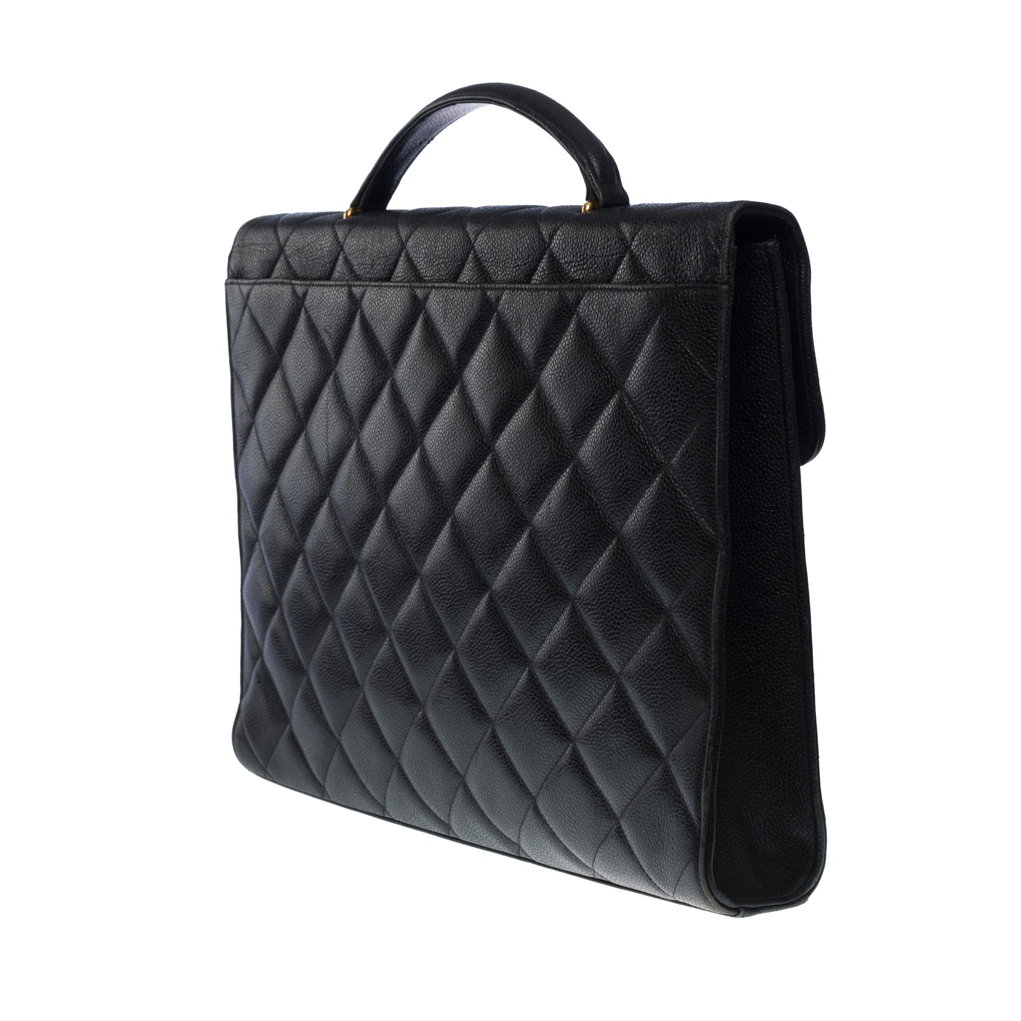 Amazing Chanel vintage Briefcase in black caviar leather, GHW In Good Condition In Paris, IDF