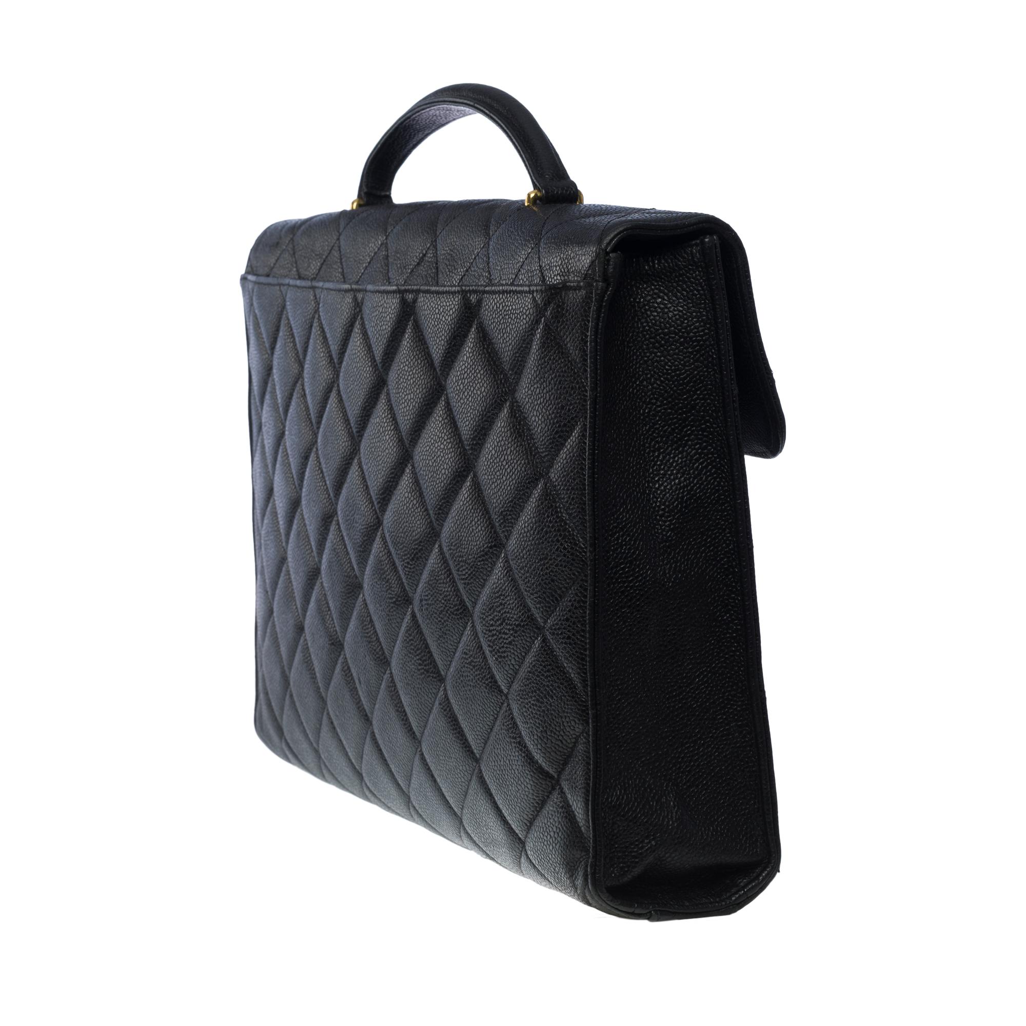 Amazing Chanel vintage Briefcase in black caviar leather, GHW 1