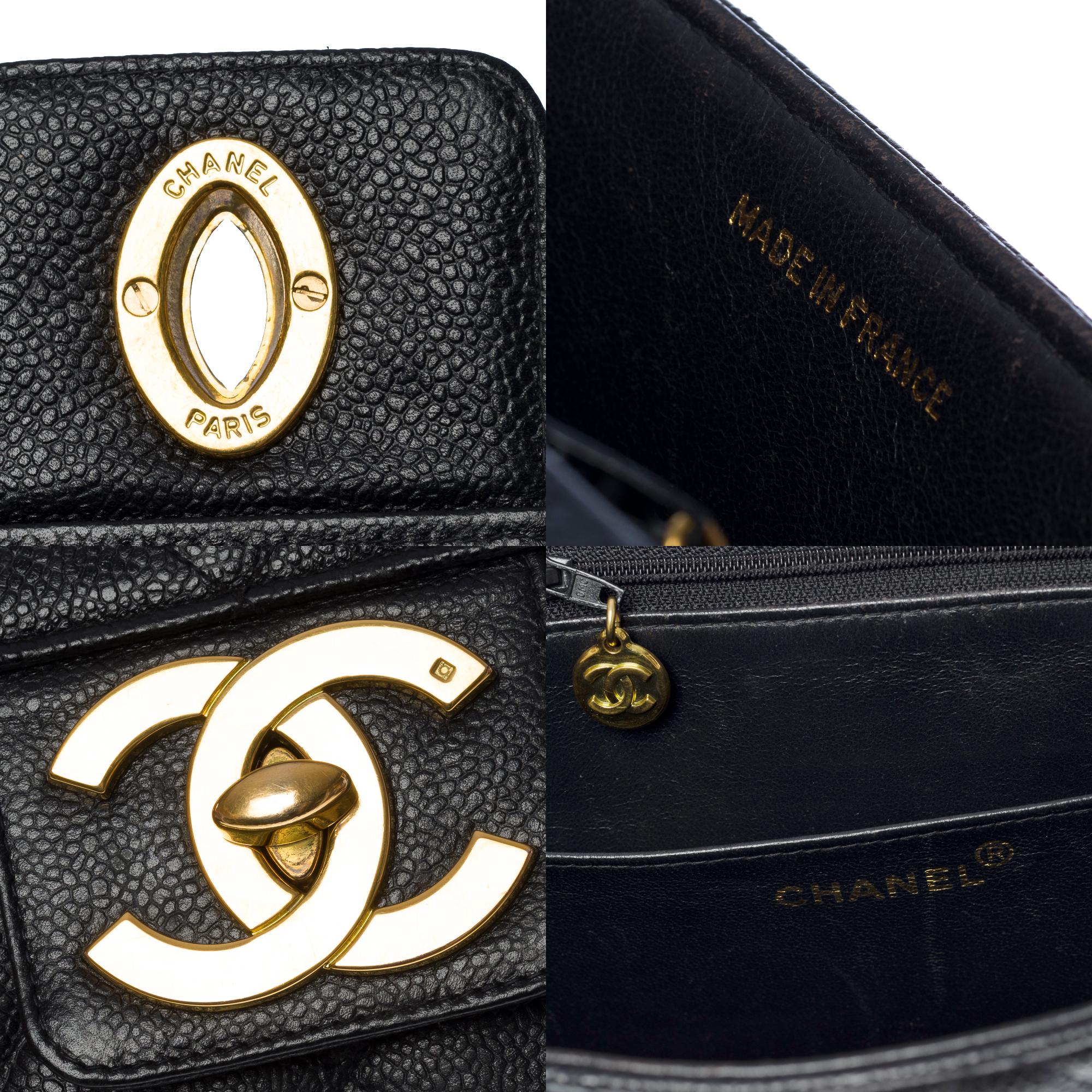 Amazing Chanel vintage Briefcase in black caviar leather, GHW 2