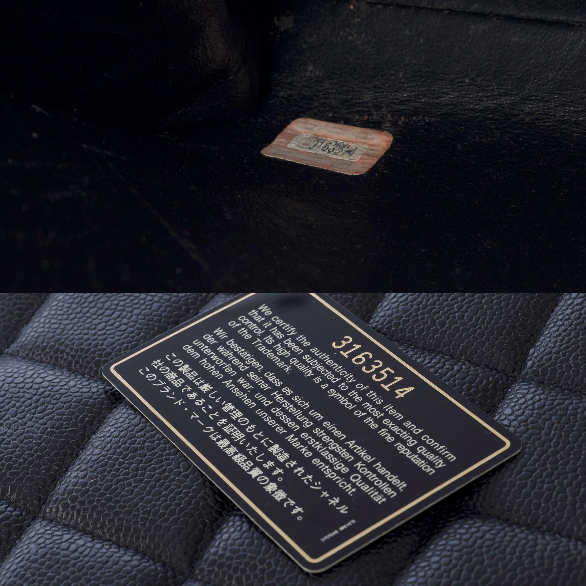 Amazing Chanel vintage Briefcase in black caviar leather, GHW 3
