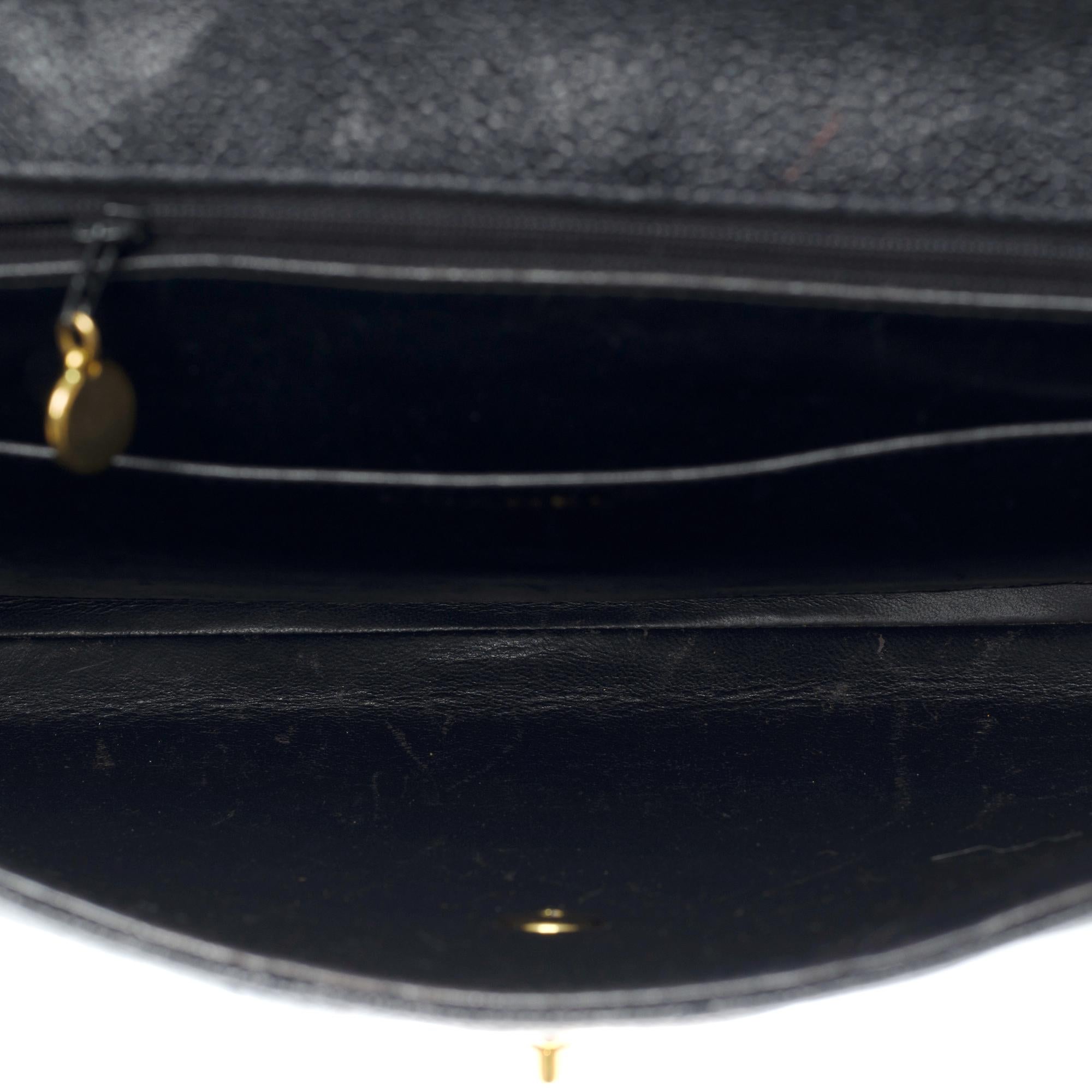 Amazing Chanel vintage Briefcase in black caviar leather, GHW 4