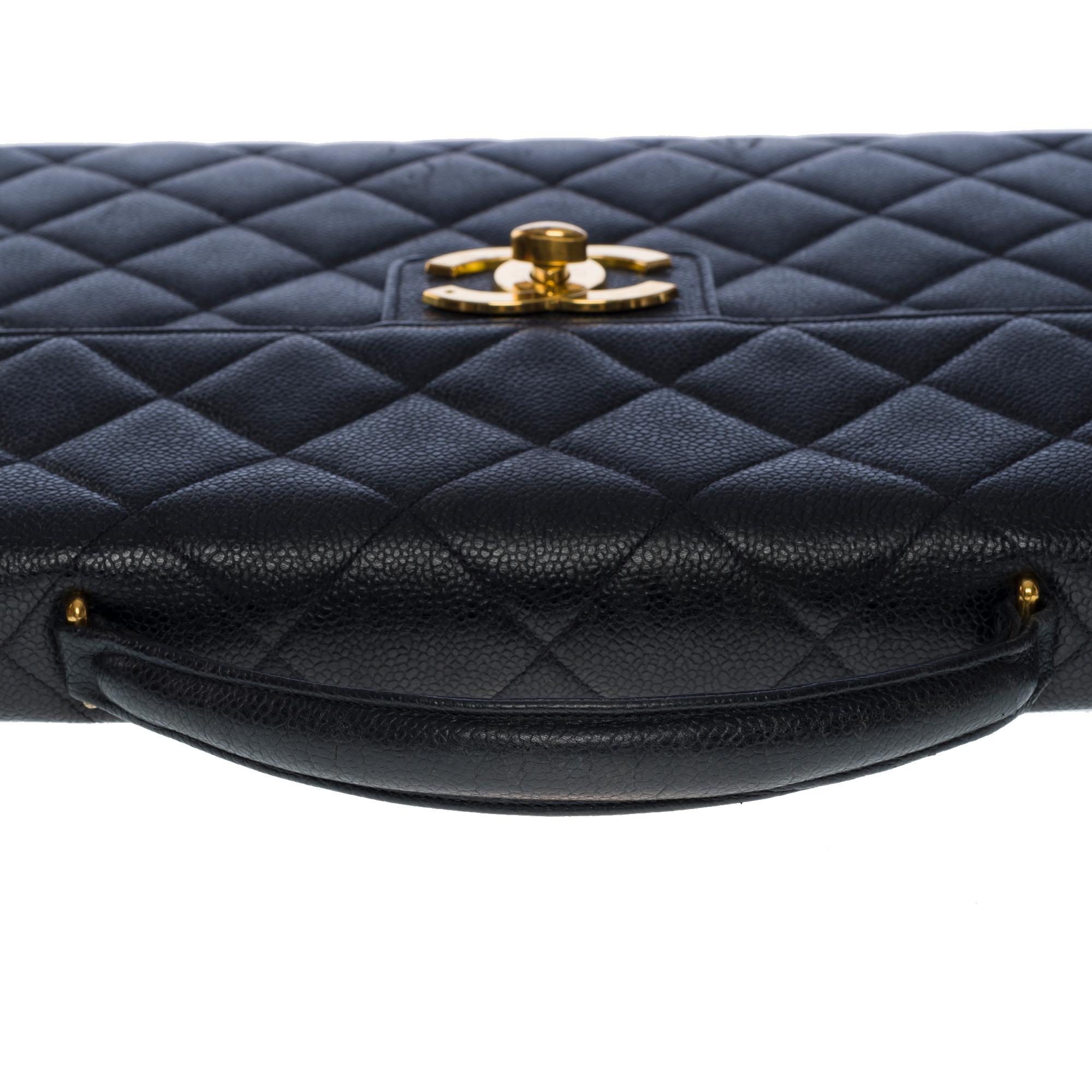 Amazing Chanel vintage Briefcase in black caviar leather, GHW 3