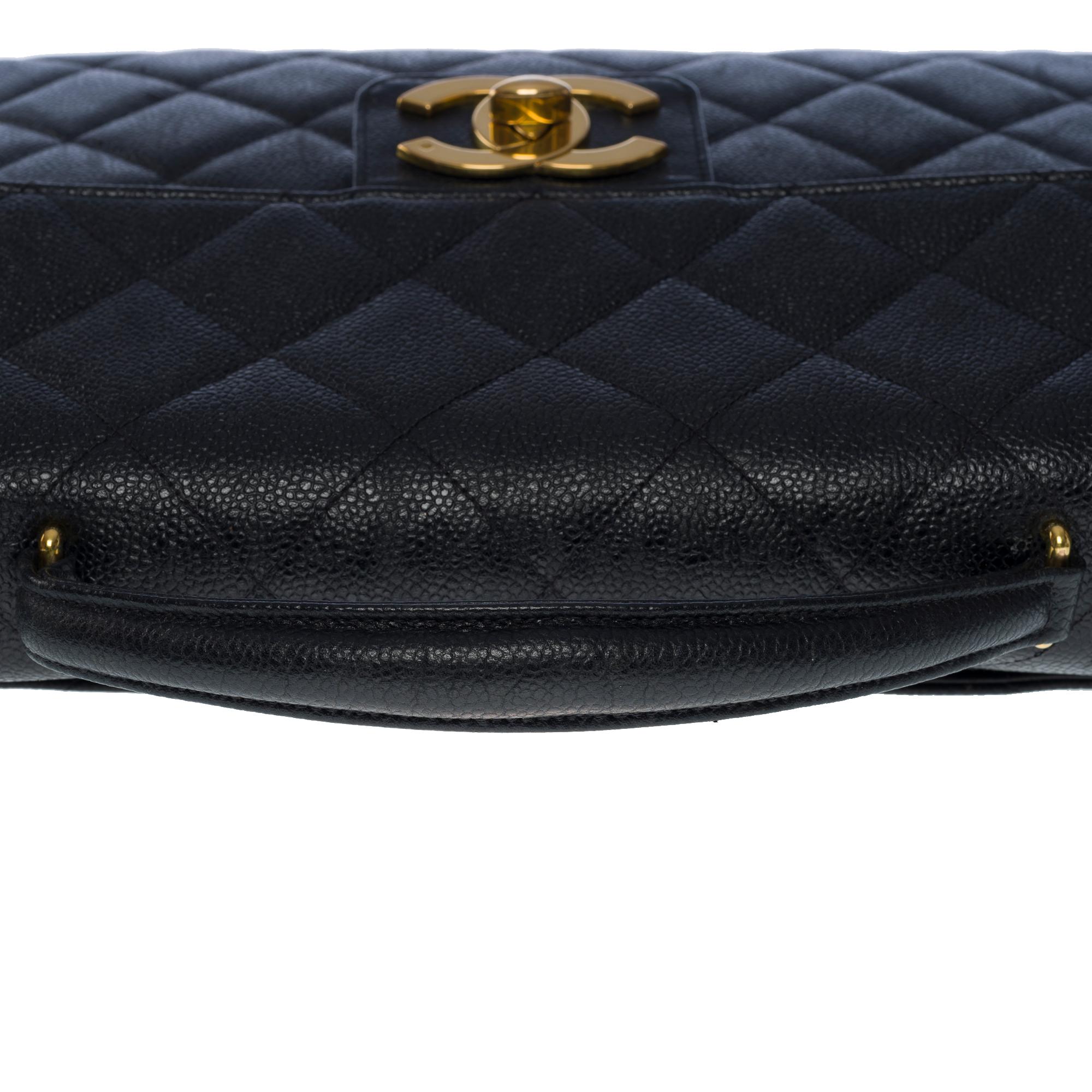 Amazing Chanel vintage Briefcase in black caviar leather, GHW 5