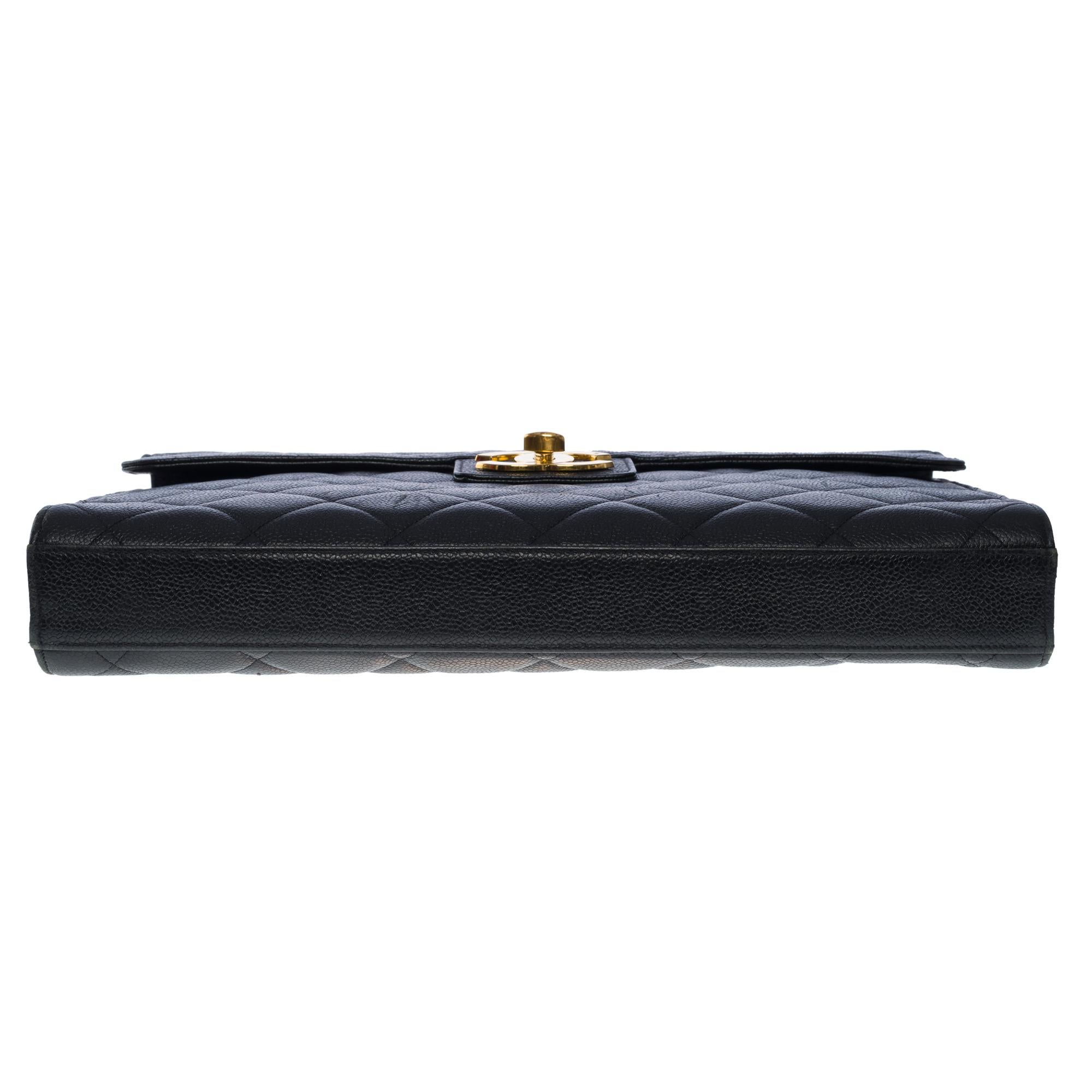 Amazing Chanel vintage Briefcase in black caviar leather, GHW 4