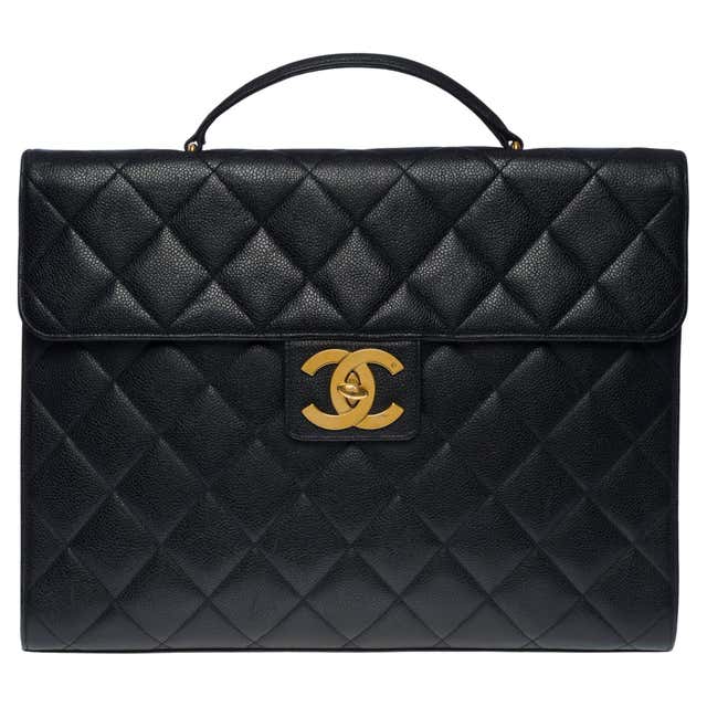 Chanel vintage Briefcase in black grained leather, GHW For Sale at 1stDibs