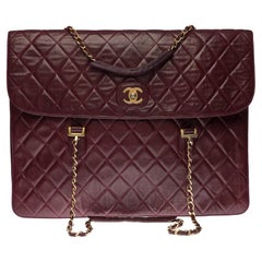 Amazing Chanel vintage Satchel in burgundy quilted leather, GHW