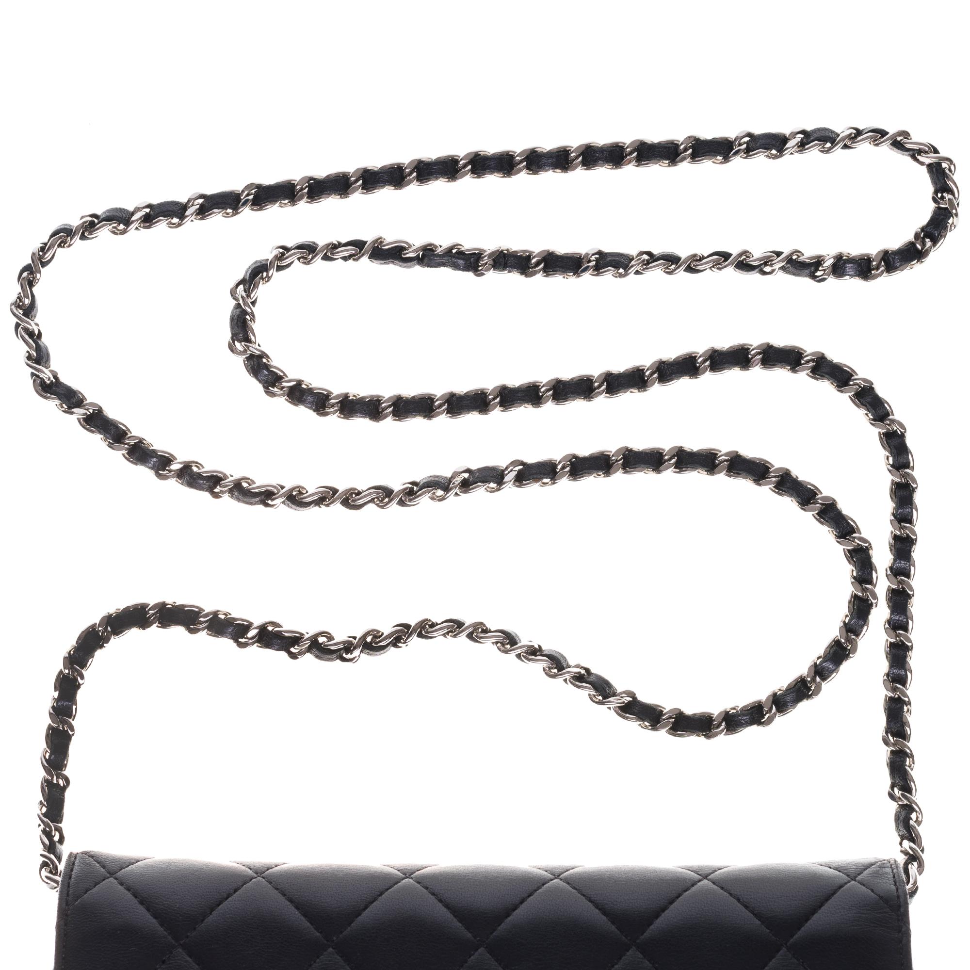 Amazing Chanel Wallet on Chain (WOC) shoulder bag in black quilted leather, SHW 2