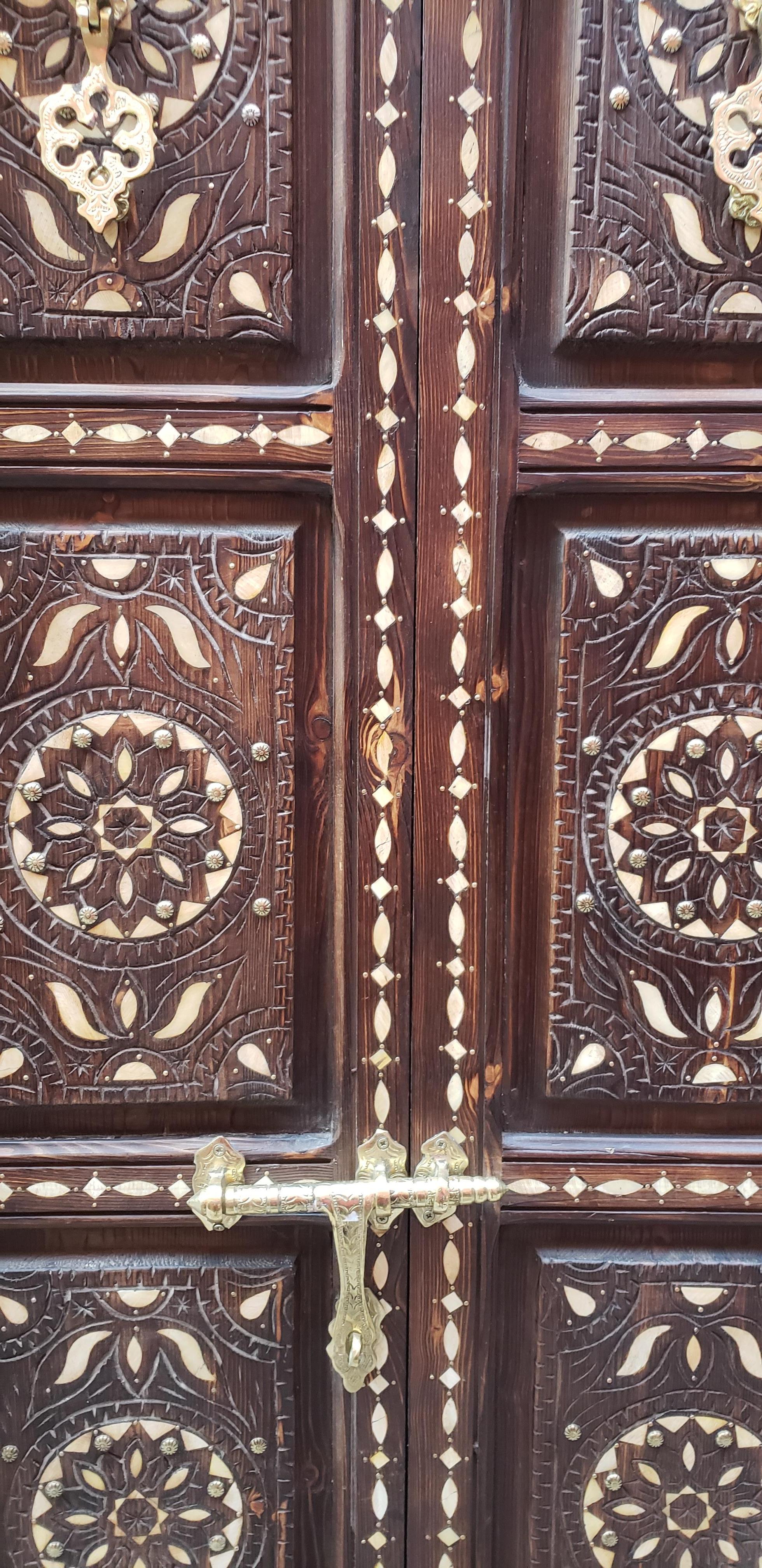 Hand-Carved Amazing Chefchaouen Wooden Door All Inlaid, LM24 / 1 For Sale