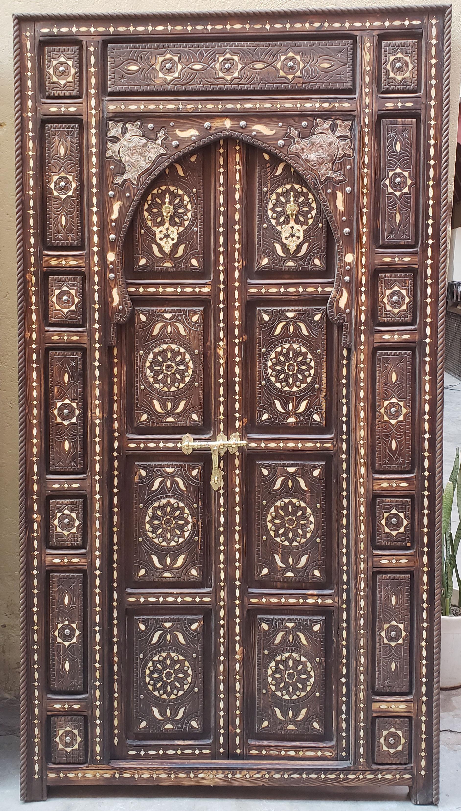 Contemporary Amazing Chefchaouen Wooden Door All Inlaid, LM24 / 1 For Sale