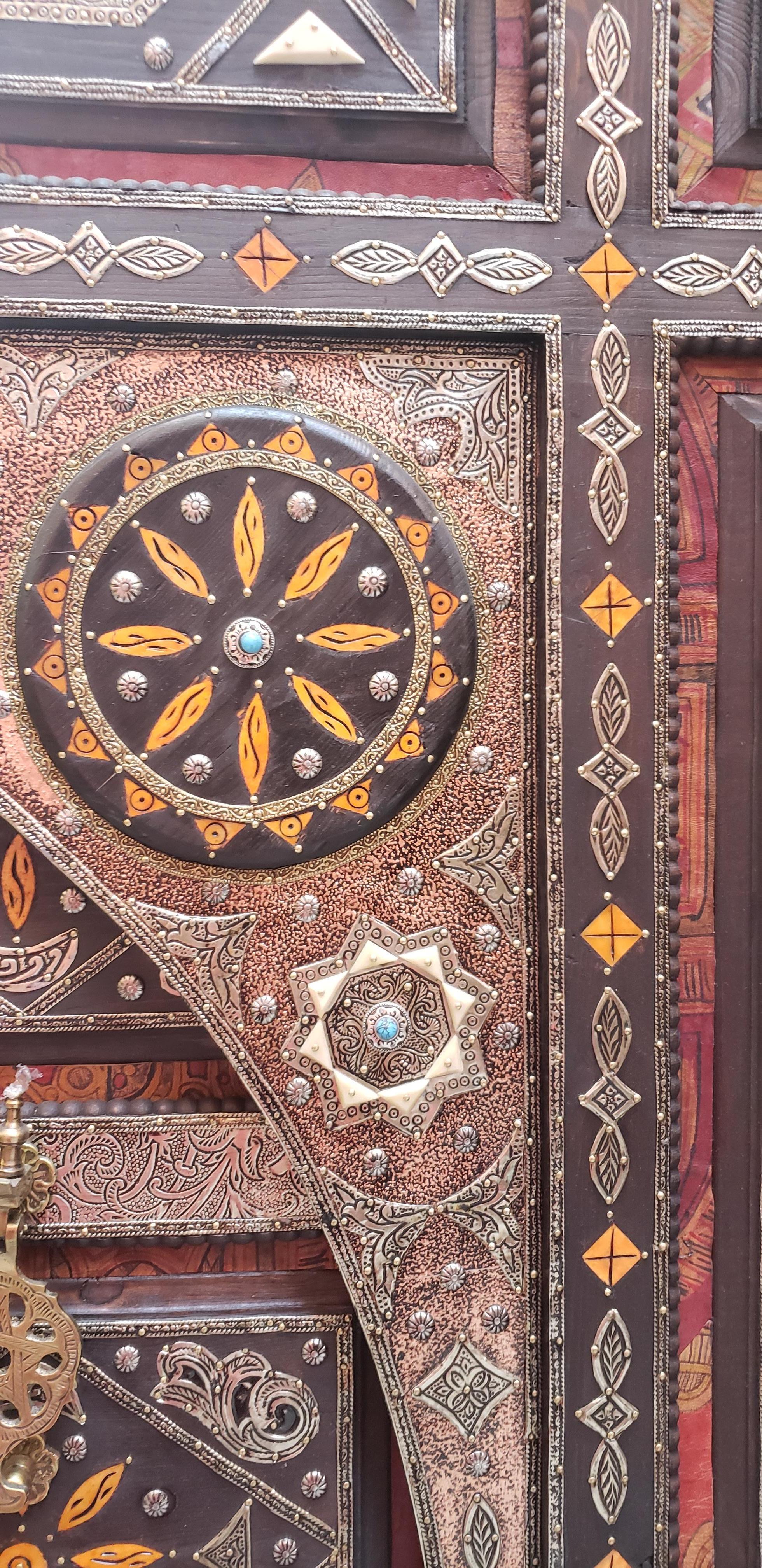 Hand-Carved Amazing Chefchaouen Wooden Door All Inlaid, LM24 / 2 For Sale