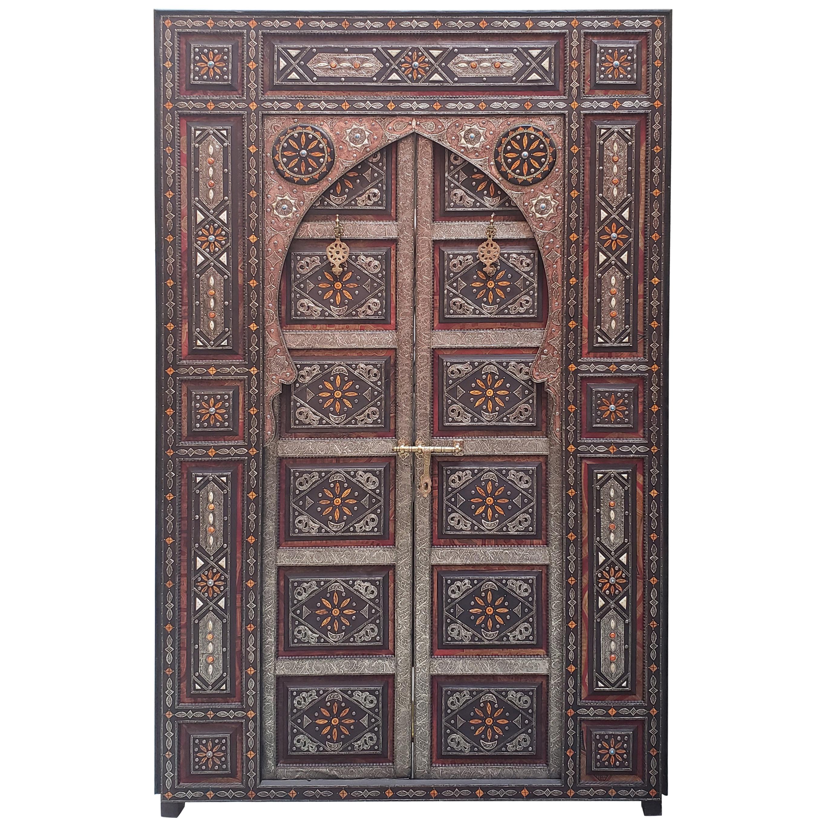 Amazing Chefchaouen Wooden Door All Inlaid, LM24 / 2 For Sale
