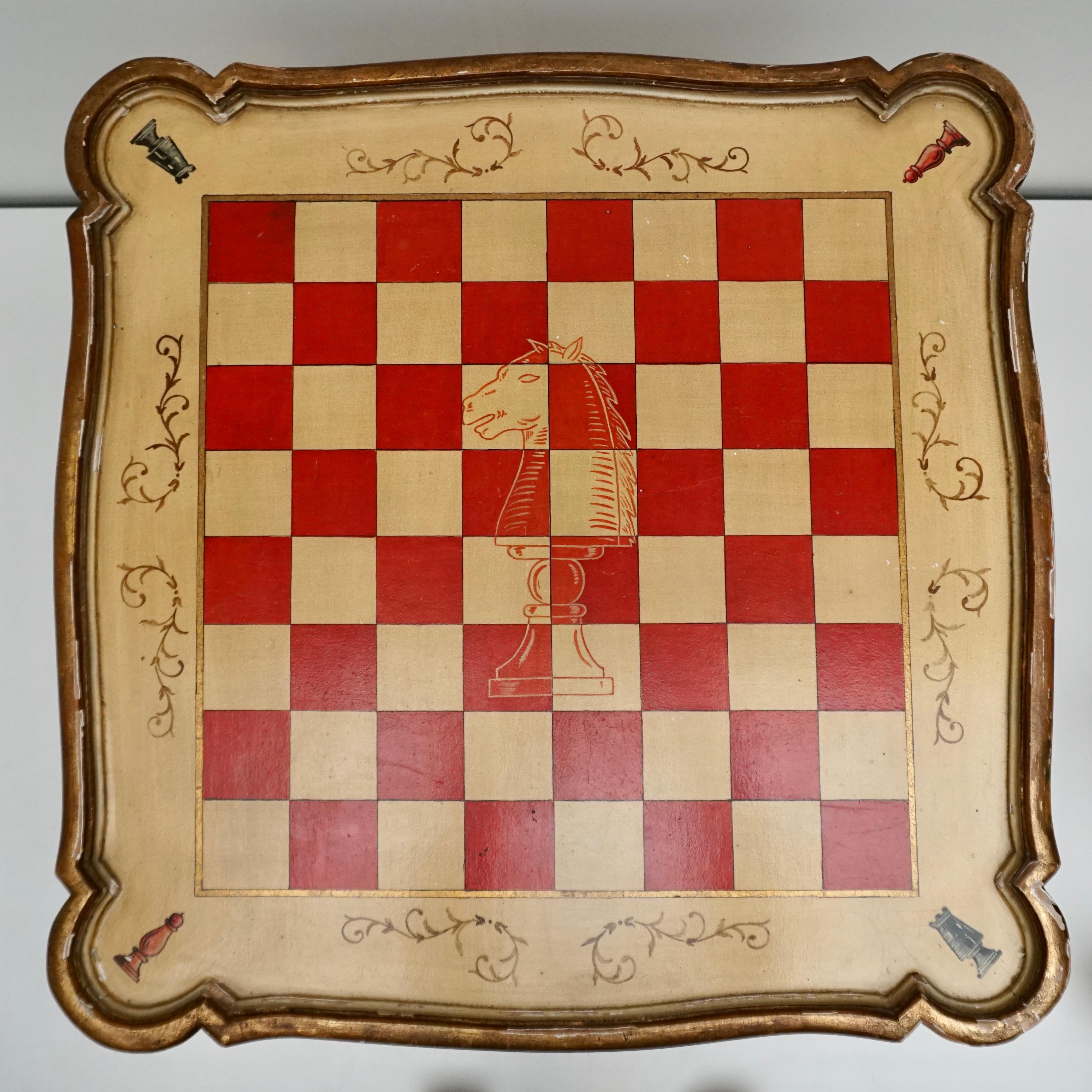 Games Chess Set of Handcrafted and Painted Wood Pieces with Table and Board For Sale 2