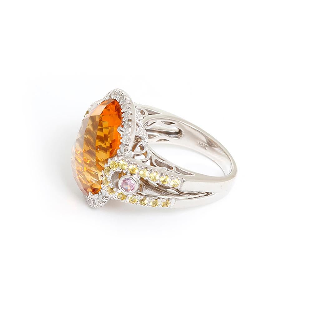 Women's Amazing Citrine Pink and Yellow Sapphire Diamond Gold Cocktail Ring