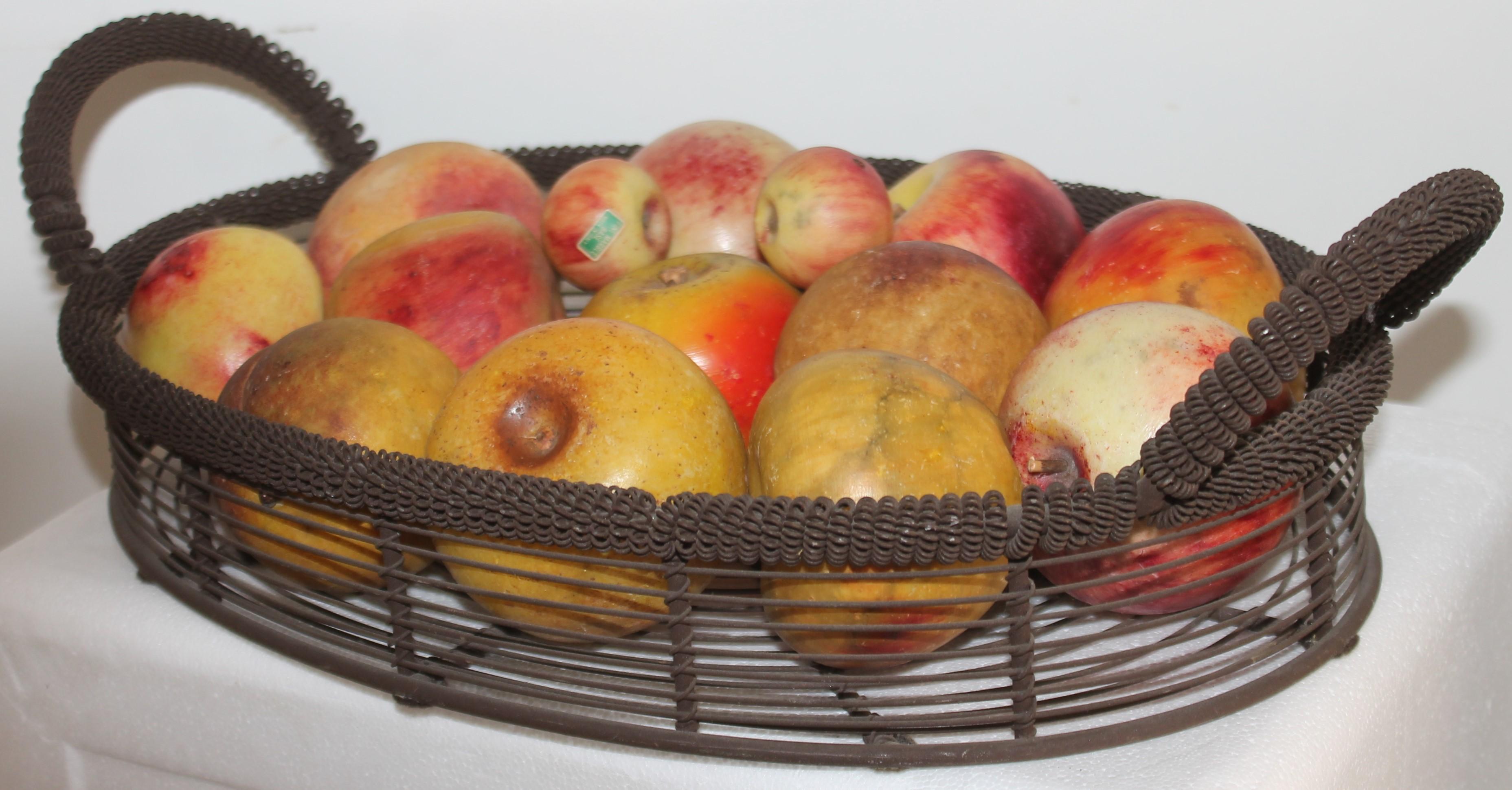 Adirondack Amazing Collection of Alabaster Apples & Wire Basket, 15Pcs. For Sale