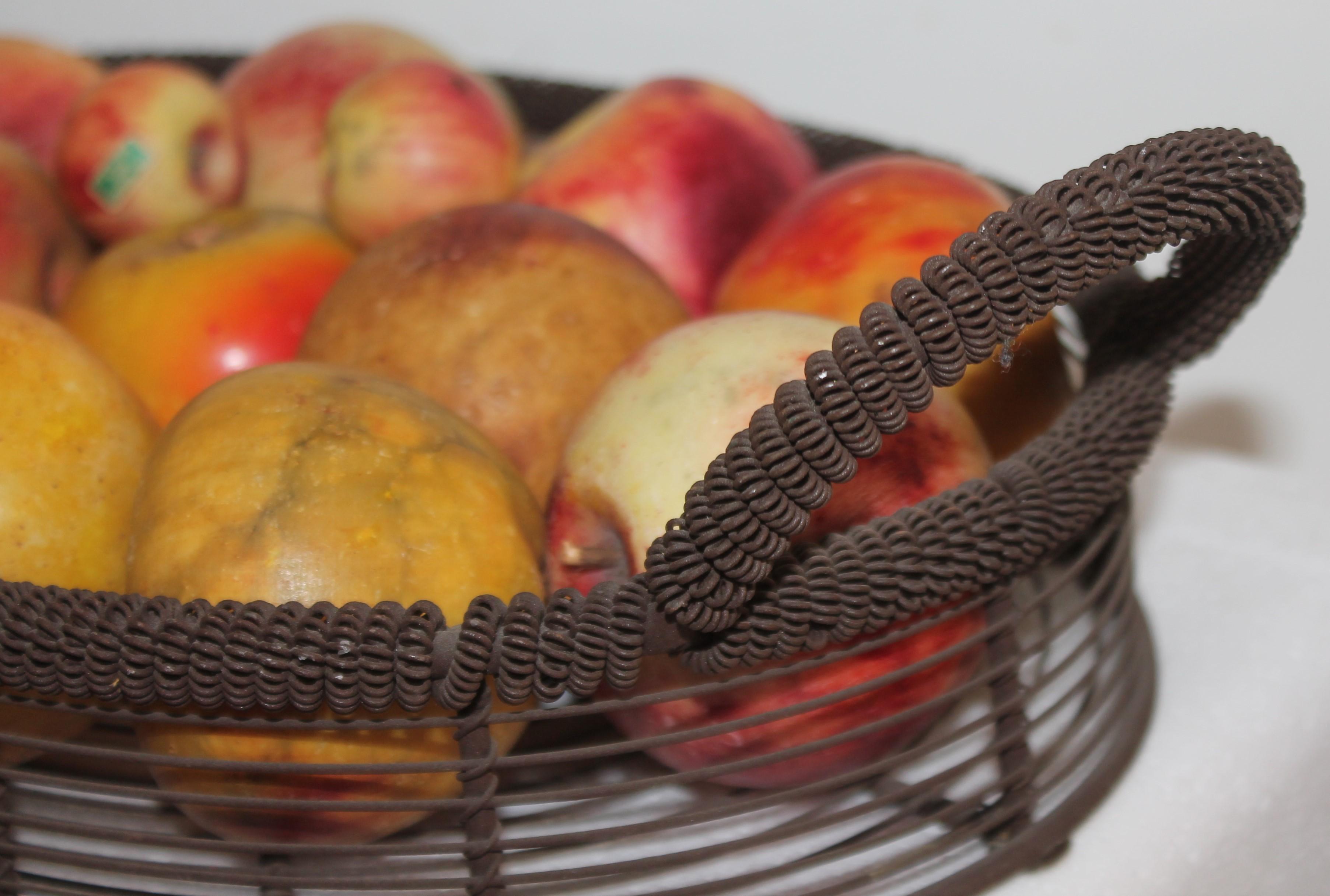 American Amazing Collection of Alabaster Apples & Wire Basket, 15Pcs. For Sale