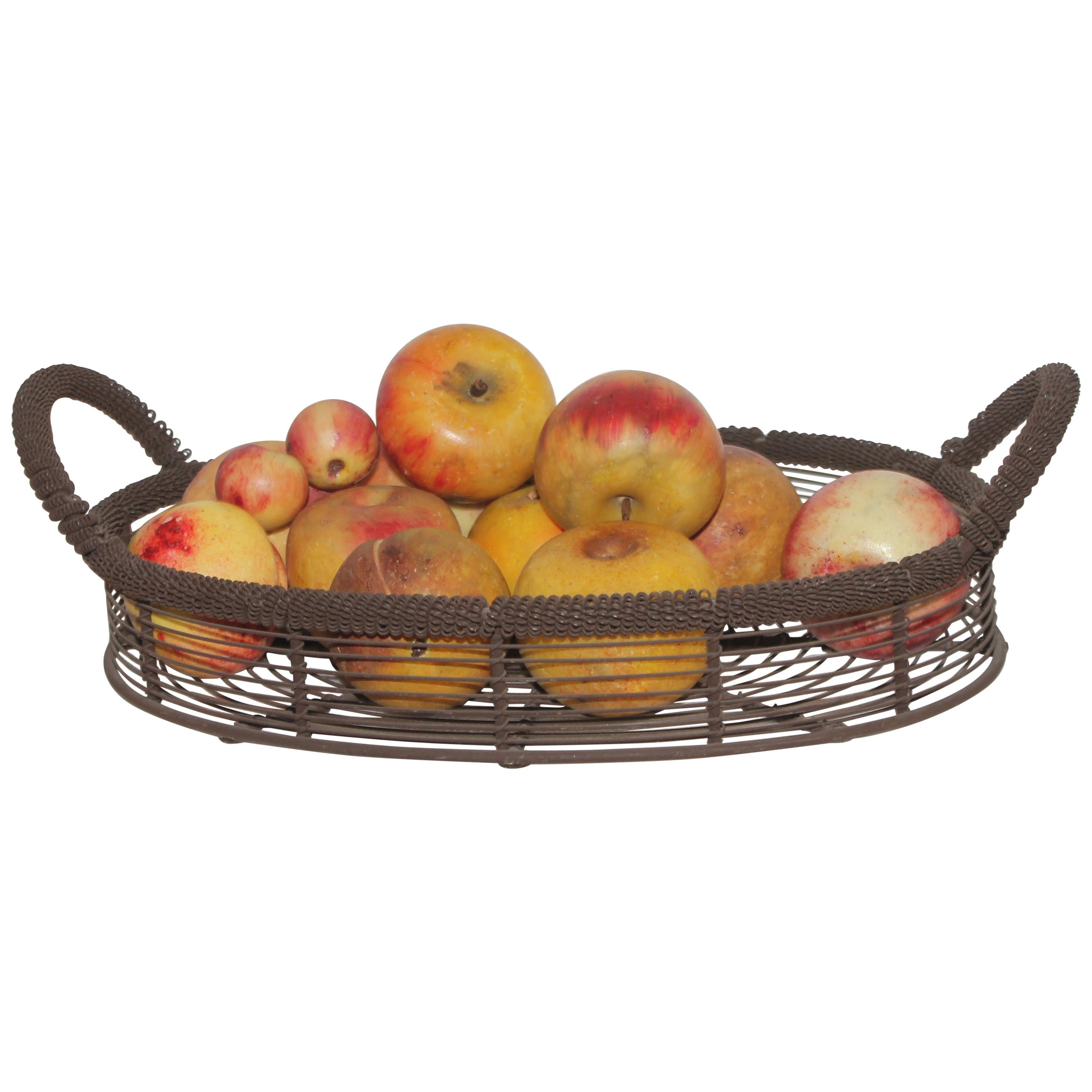 Amazing Collection of Alabaster Apples & Wire Basket, 15Pcs. For Sale