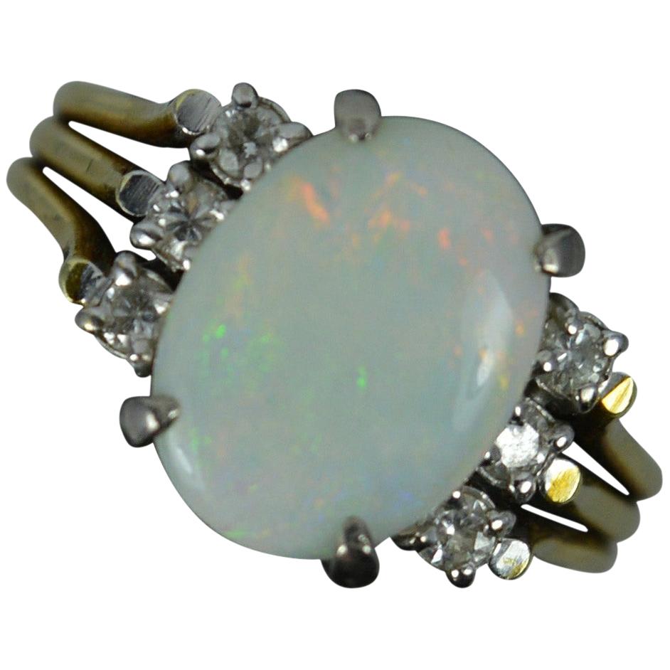Amazing Colourful Opal and Diamond 14Ct Gold Ring