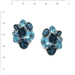 Amazing Combination London Blue Topaz White Diamond White Gold 18 Karat Earrings