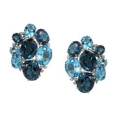 Amazing Combination London Blue Topaz White Diamond White Gold 18 Karat Earrings