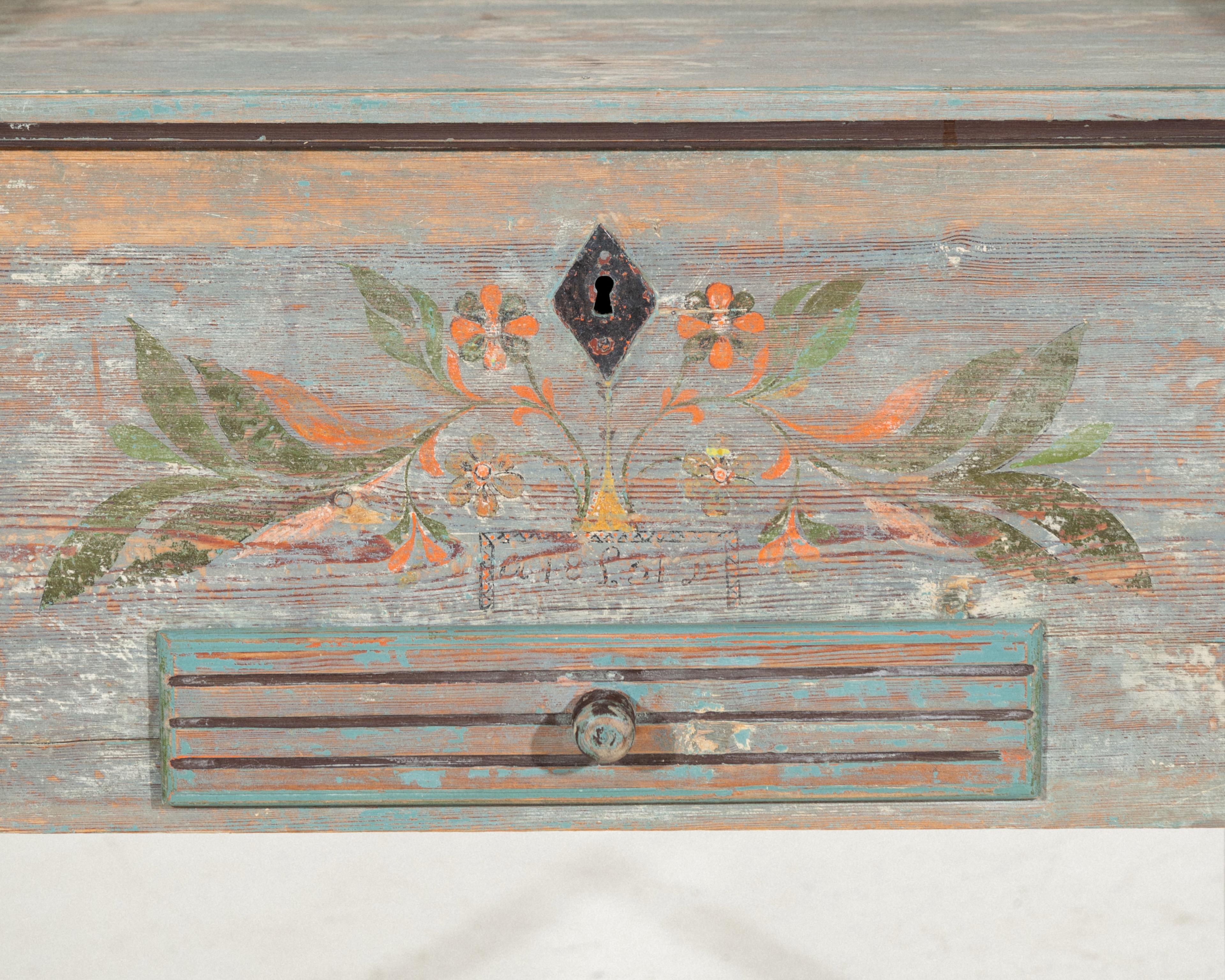 Bois Étonnante table console du Hälsingland en peinture d'origine, vers 1830. en vente