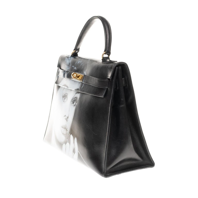 Amazing creation Audrey Hepburn on Kelly 32 cm handbag in black