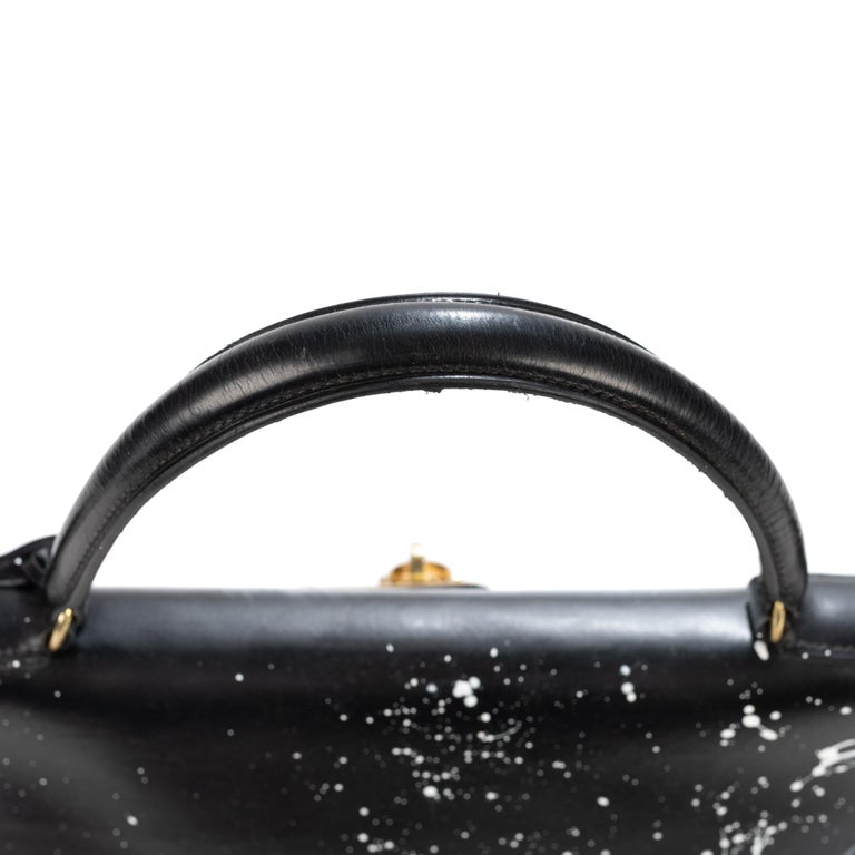 Amazing creation Marilyn Monroe#46 on Kelly 35 cm handbag in black  calfskin