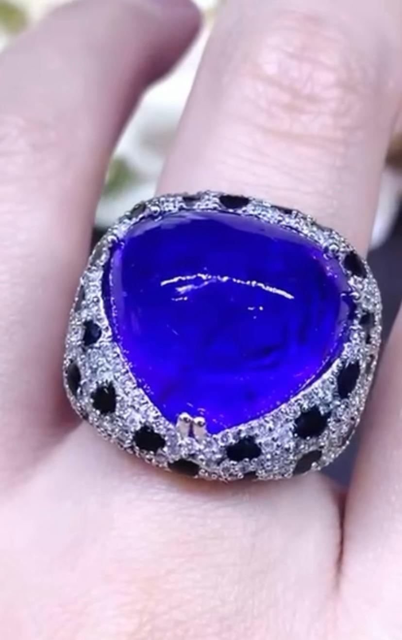 Amazing Ct 25, 43 of Natural Tanzanite and Diamonds on Ring For Sale 1
