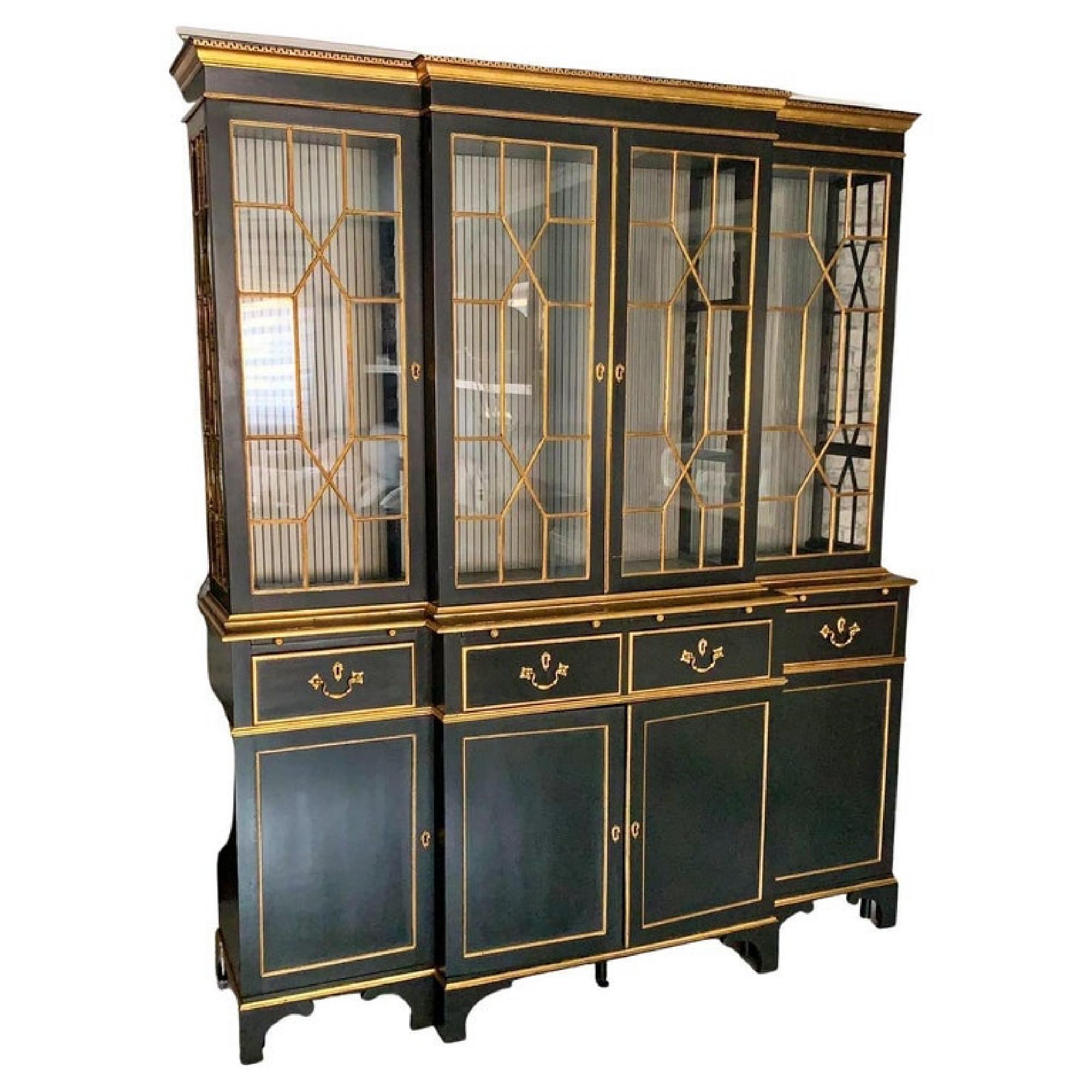 Amazing Cupboard Black and Gold Painted Wood End 18th Century Restored 1
