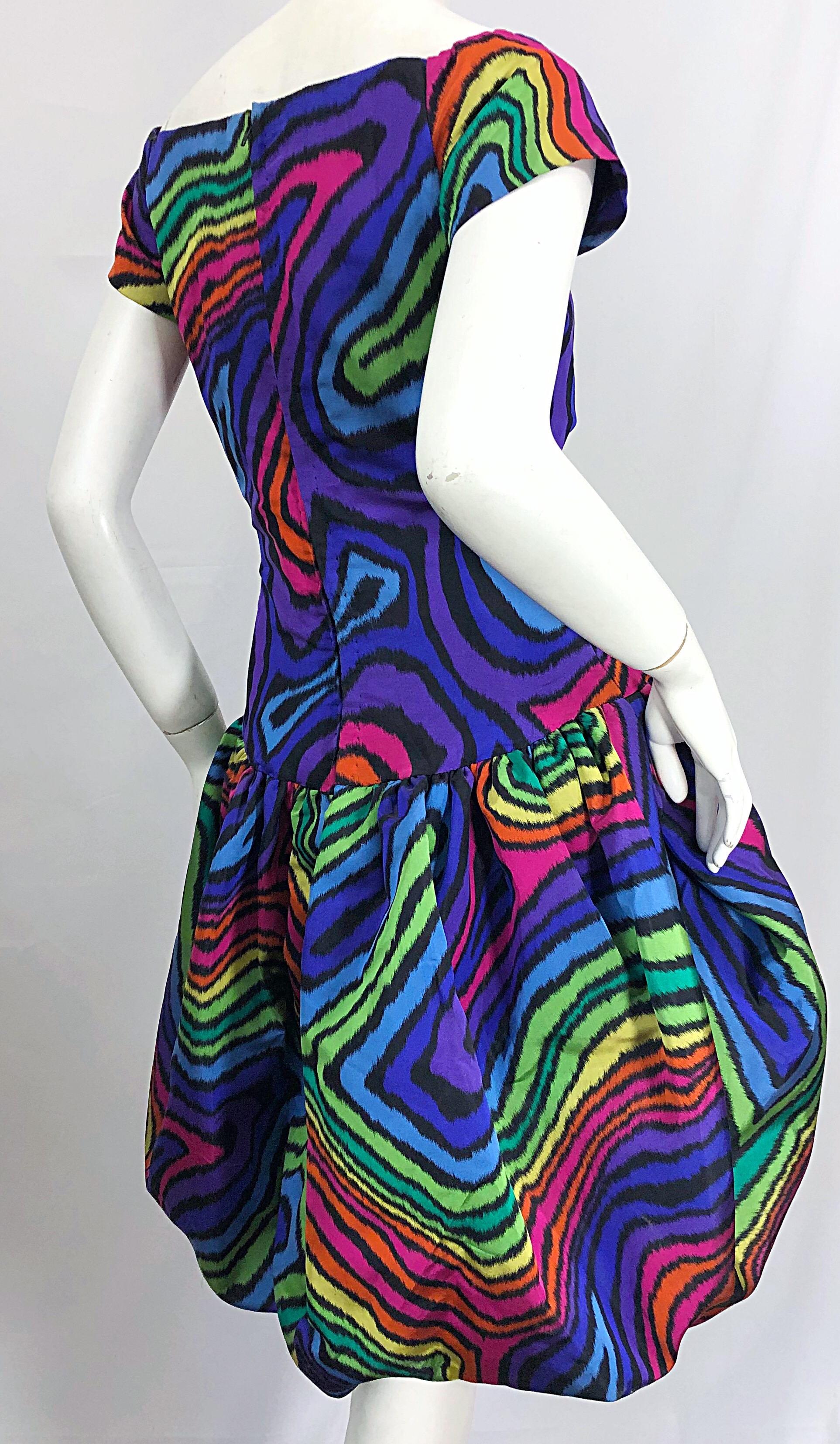 Amazing Demi Couture Italian 1980s Rainbow Color Silk Taffeta Pouf Bubble Dress 4
