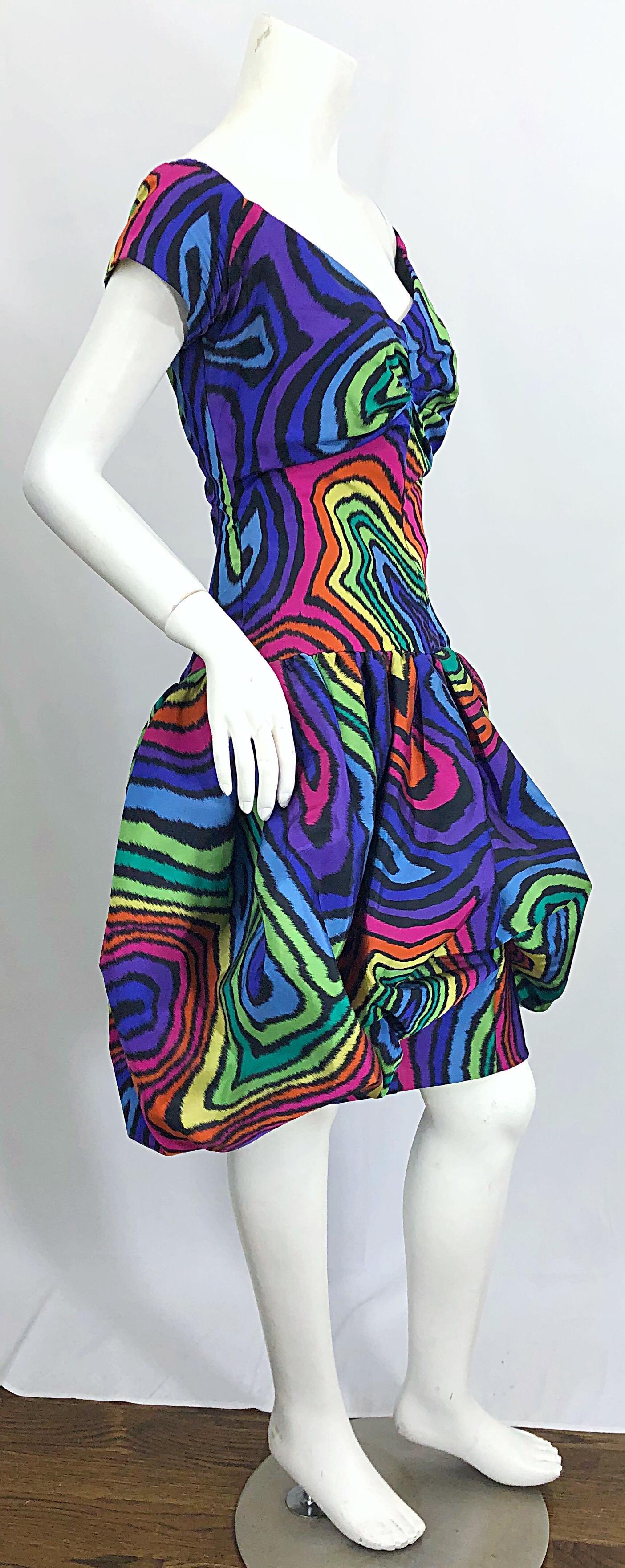 Amazing Demi Couture Italian 1980s Rainbow Color Silk Taffeta Pouf Bubble Dress 7