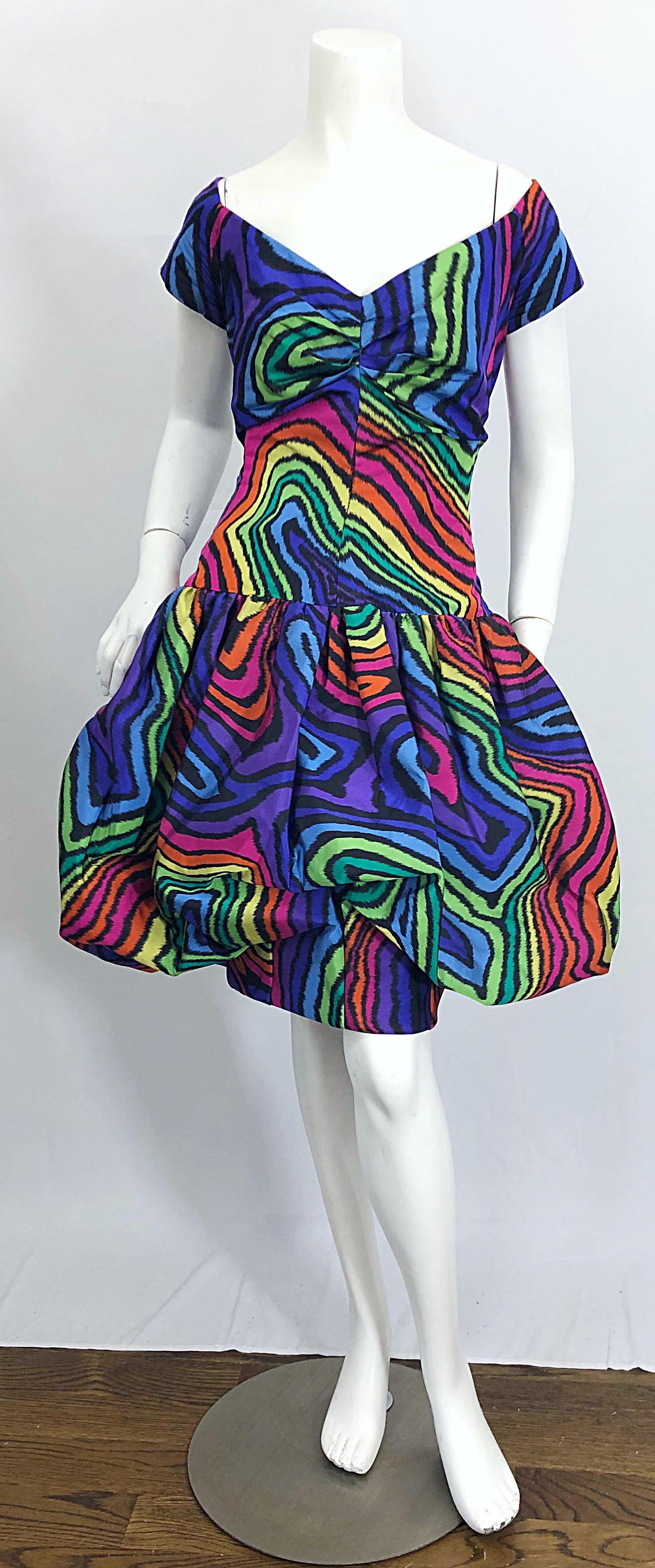 Amazing Demi Couture Italian 1980s Rainbow Color Silk Taffeta Pouf Bubble Dress 9