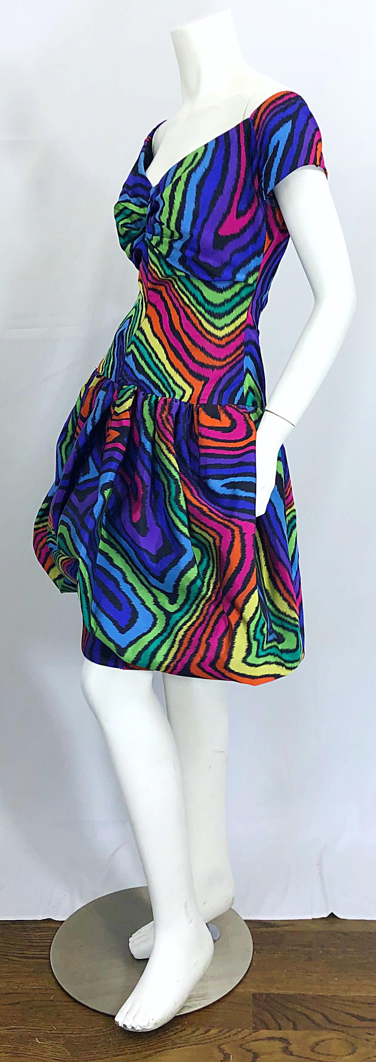Purple Amazing Demi Couture Italian 1980s Rainbow Color Silk Taffeta Pouf Bubble Dress