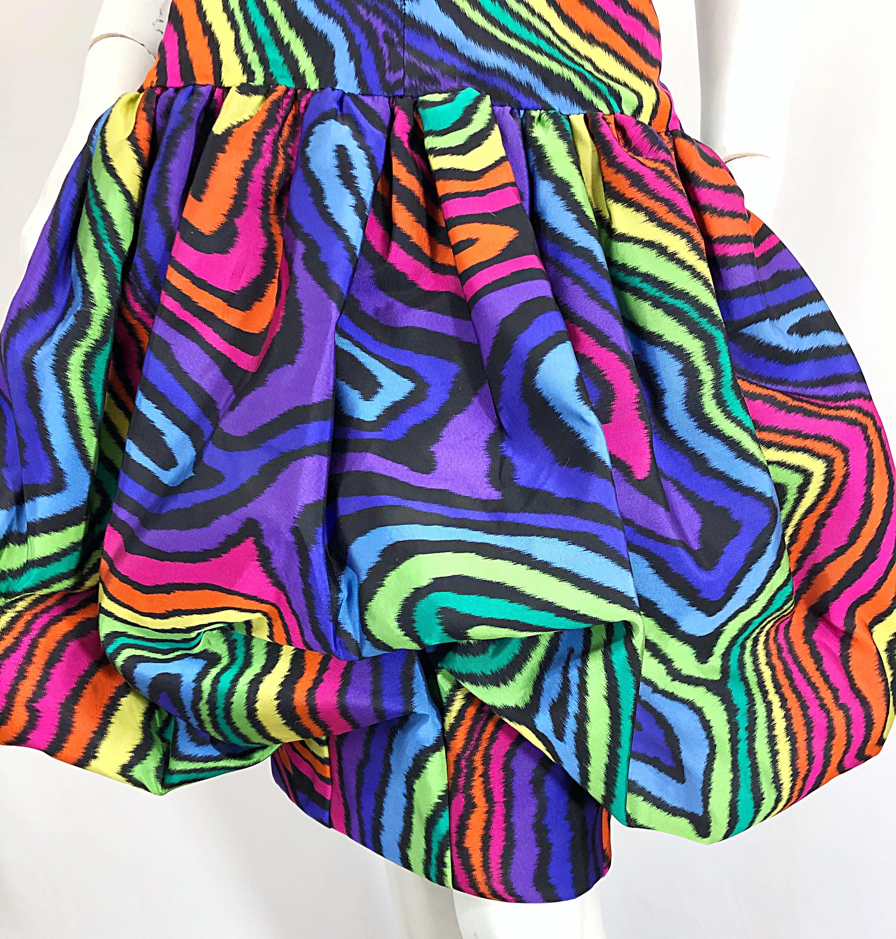 Amazing Demi Couture Italian 1980s Rainbow Color Silk Taffeta Pouf Bubble Dress 2