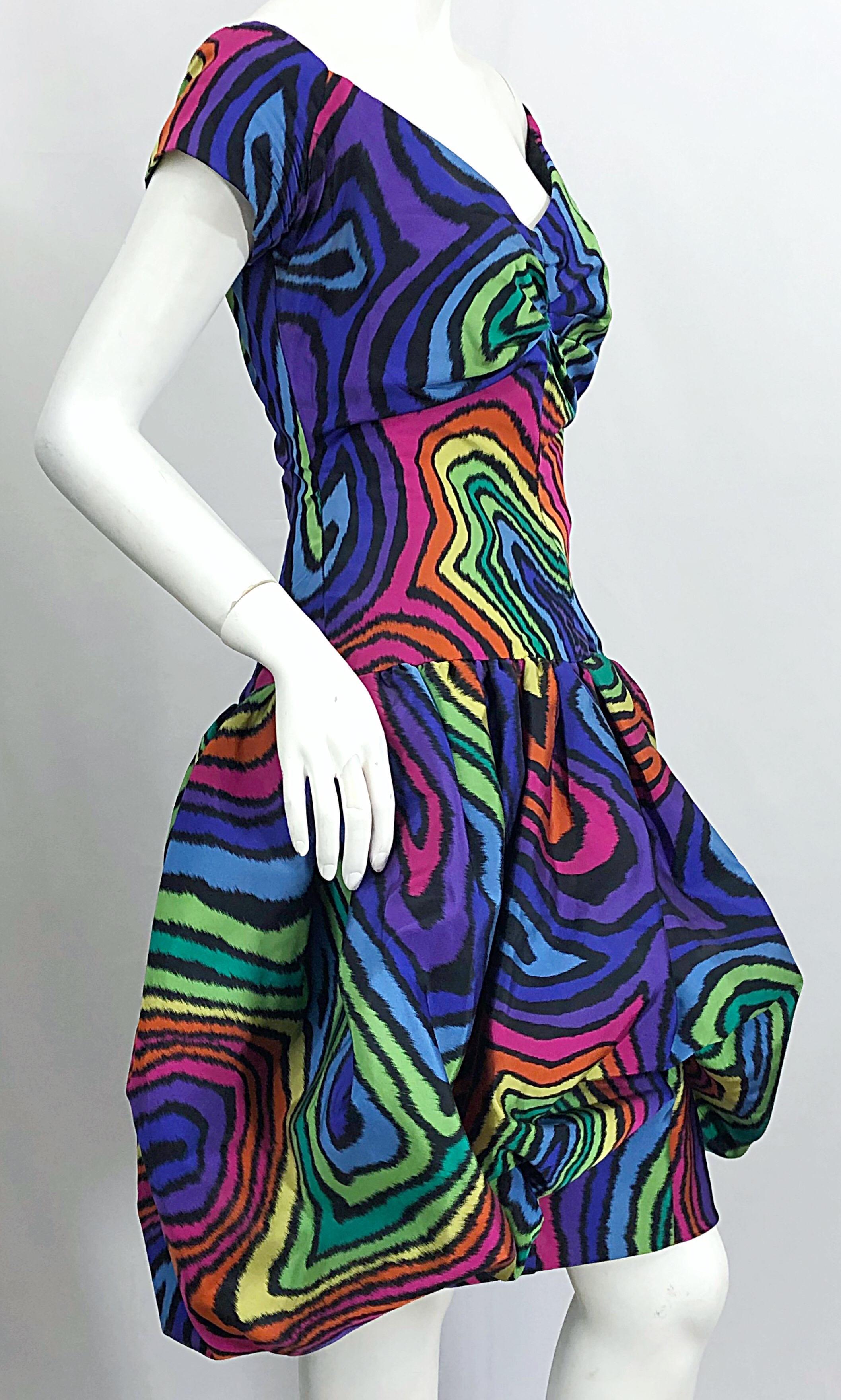 Amazing Demi Couture Italian 1980s Rainbow Color Silk Taffeta Pouf Bubble Dress 3